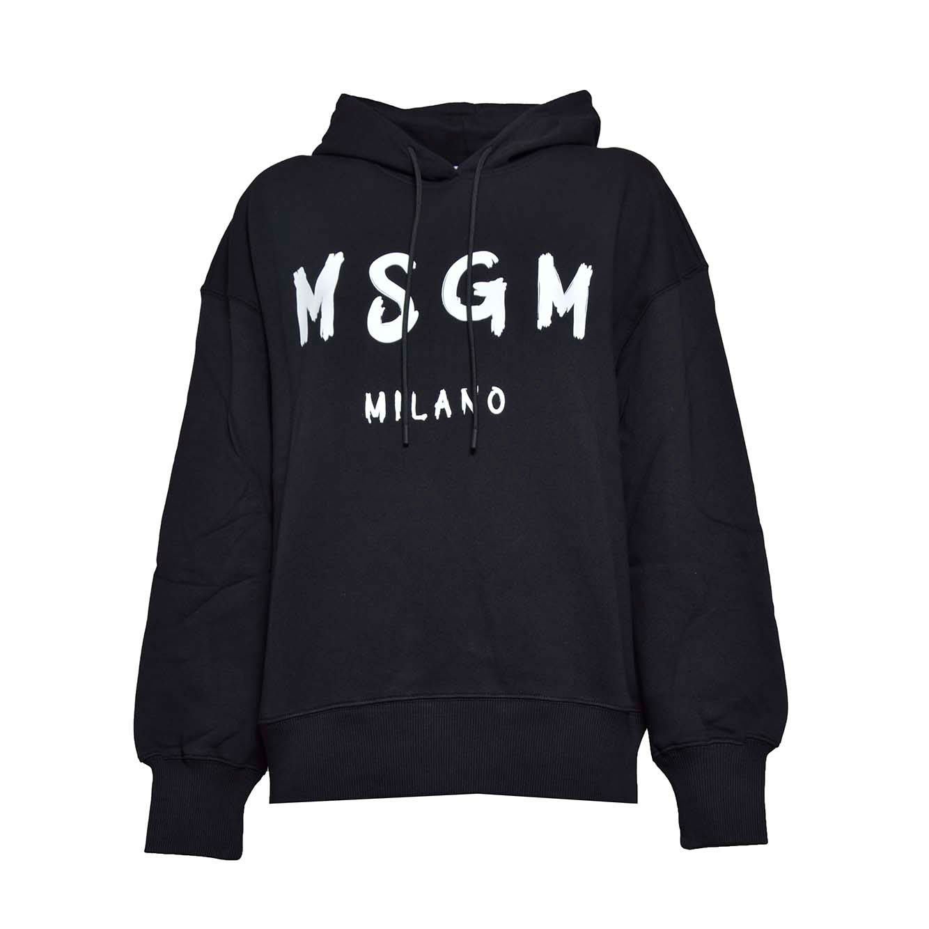 Shop Msgm Logo Printed Drawstring Hoodie In Black