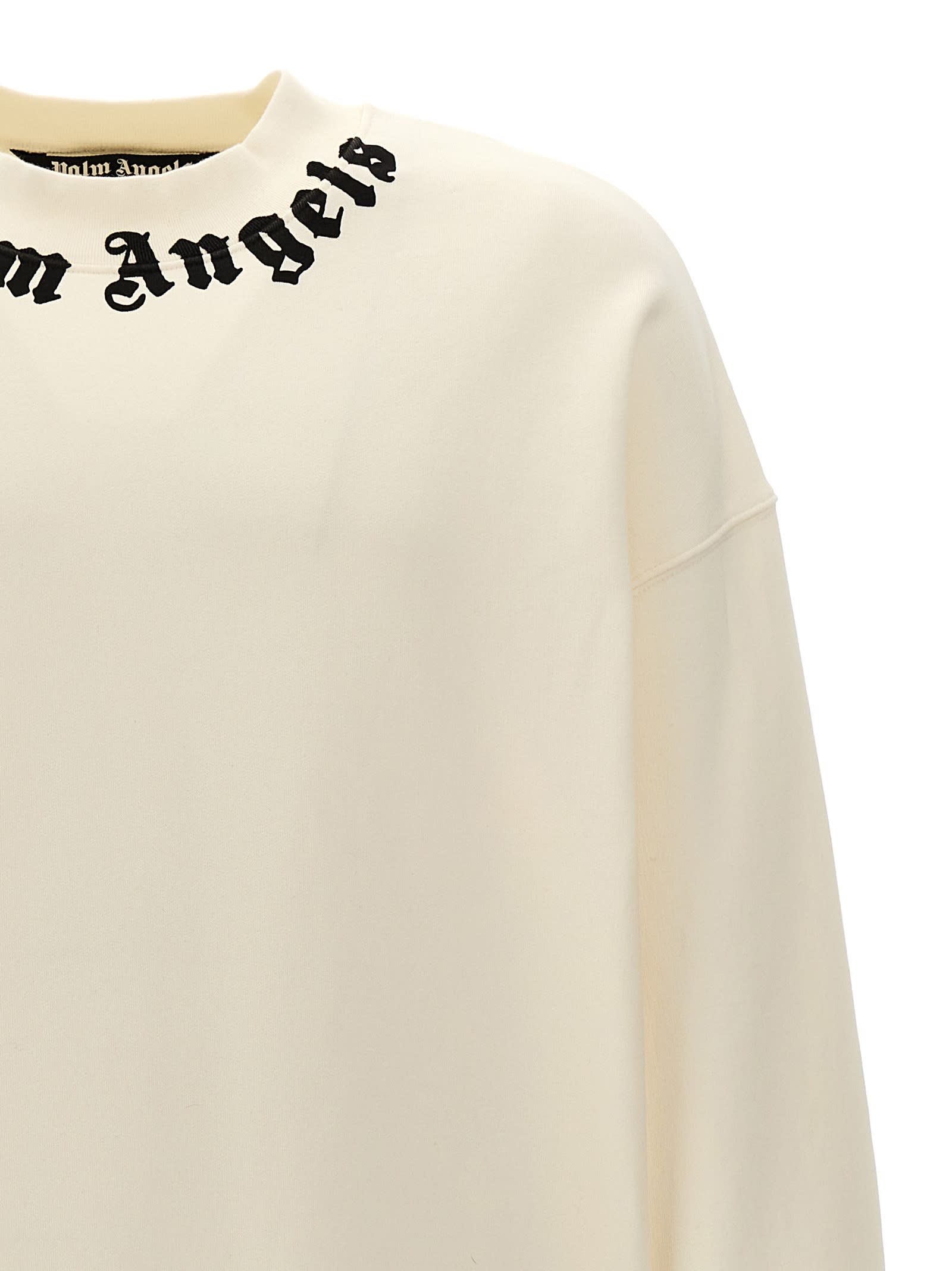 Shop Palm Angels Neck Logo Sweatshirt In White/black