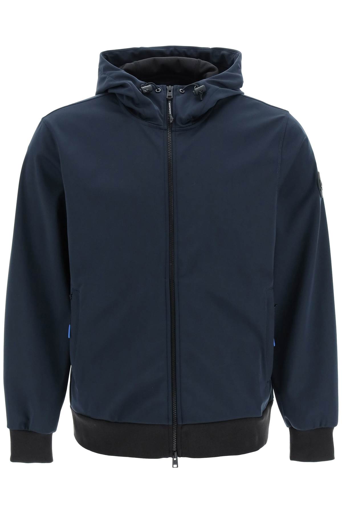 Woolrich Softshell Zip-up Hooded Jacket In Melton Blue