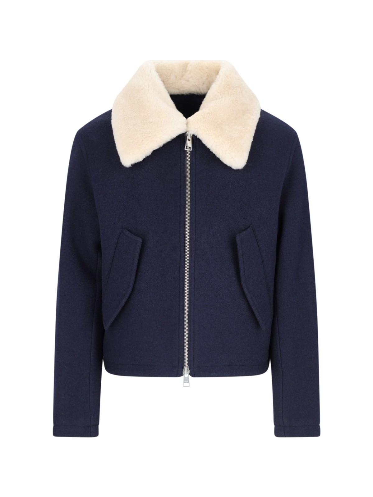 Shop Ami Alexandre Mattiussi Shearling Bomber Jacket In Navy Blue