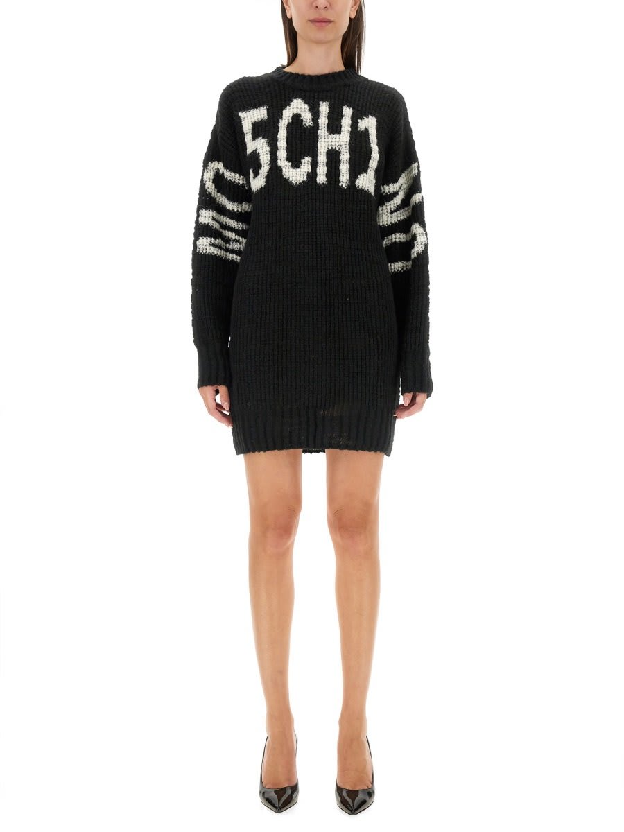 Jeans Logo Lettering Crewneck Knitted Dress