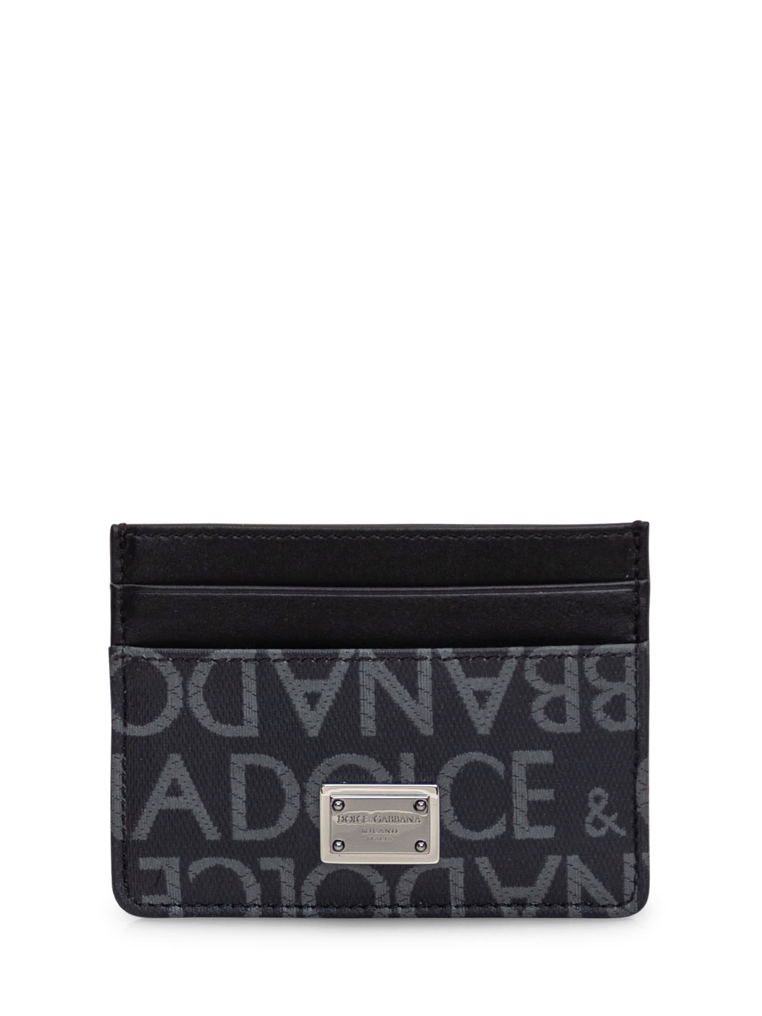 Dolce & Gabbana Card Holder With Logo In Nero/grigio