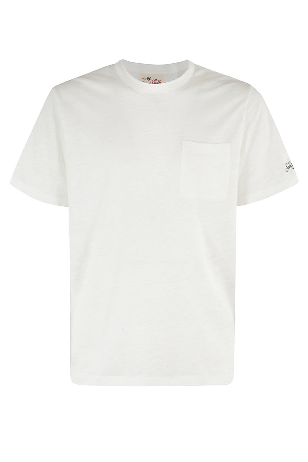 Shop Mc2 Saint Barth Linen T Shirt With Front Pocket In N Off White