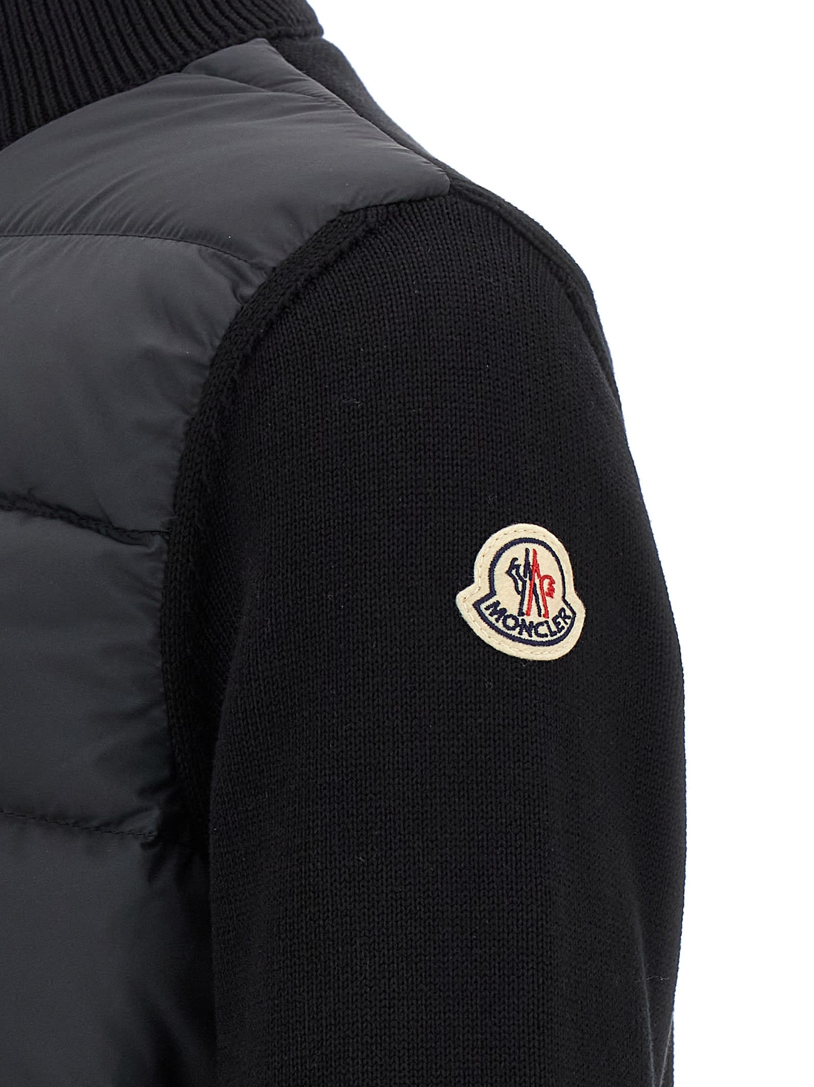 Moncler Padded Cotton Cardigan In Black