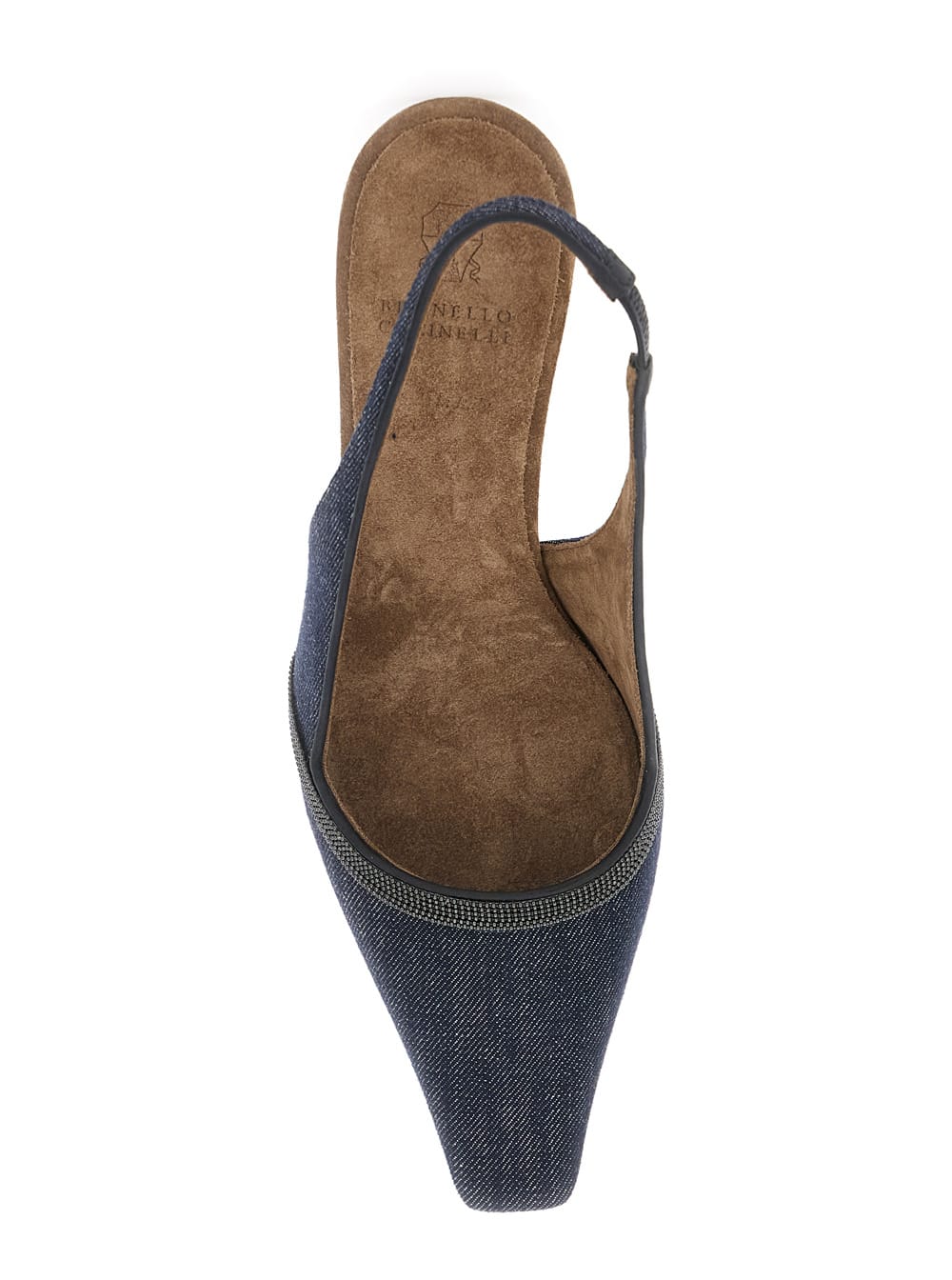 Brunello Cucinelli Denim Pointed-toe Slingback Pumps With Monili Trim In Blue