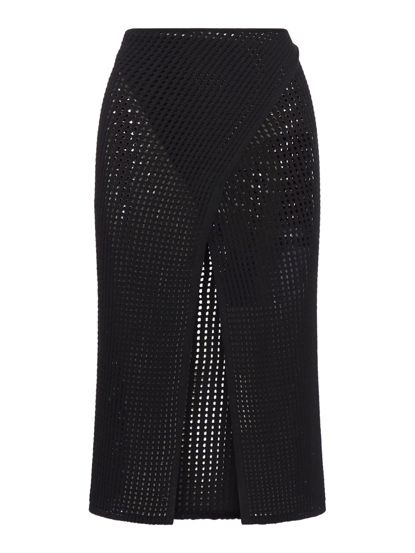 ANDREĀDAMO Fishnet Knit Midi Wrap Skirt With Cut-ou