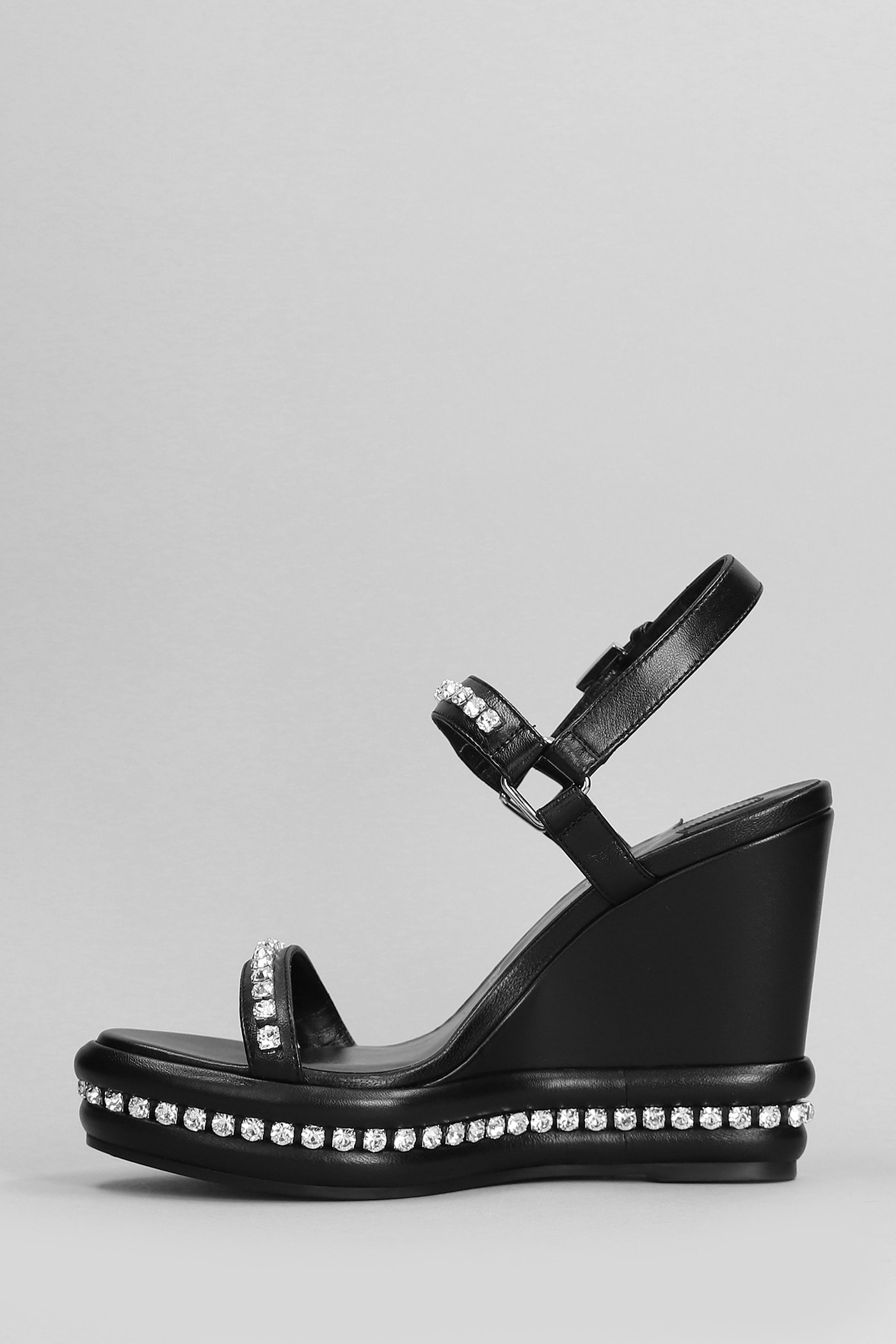 Shop Christian Louboutin Pyrastrass 110 Wedges In Black Leather