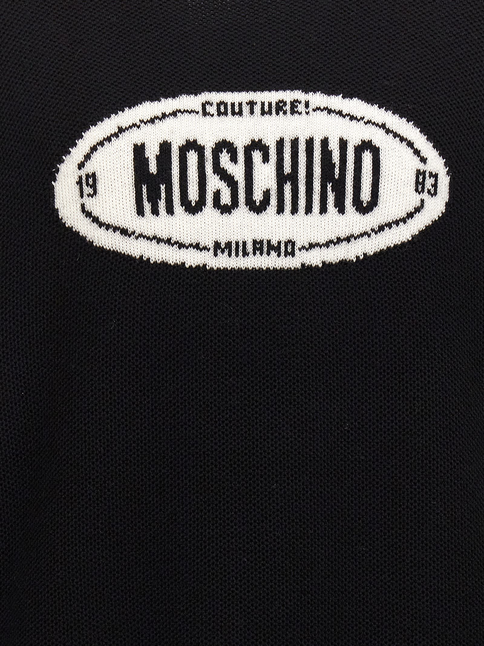 Shop Moschino Logo Intarsia Sweater In White/black