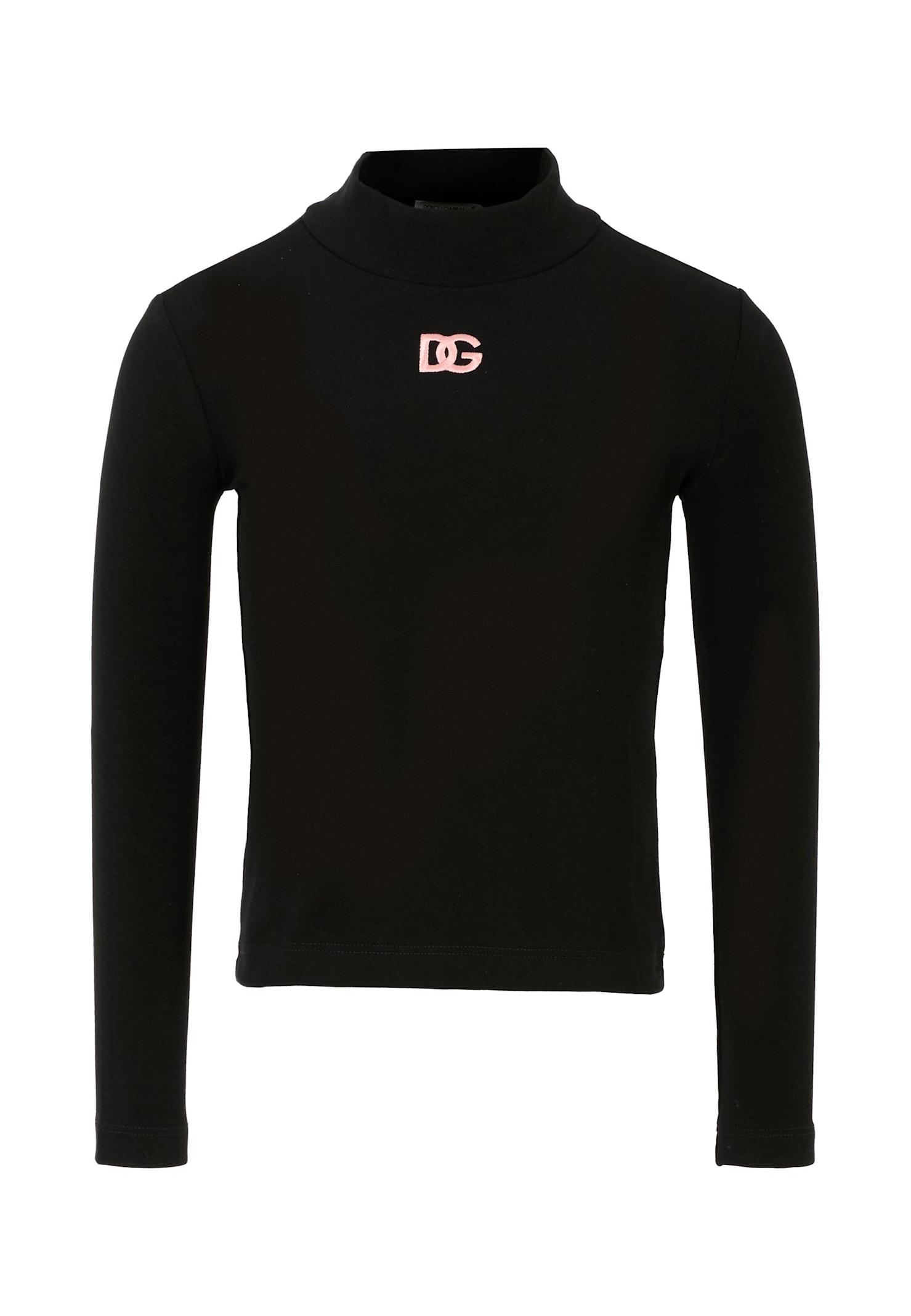Dolce & Gabbana Kids' Black Turtleneck Sweater For Girl With Pink Logo