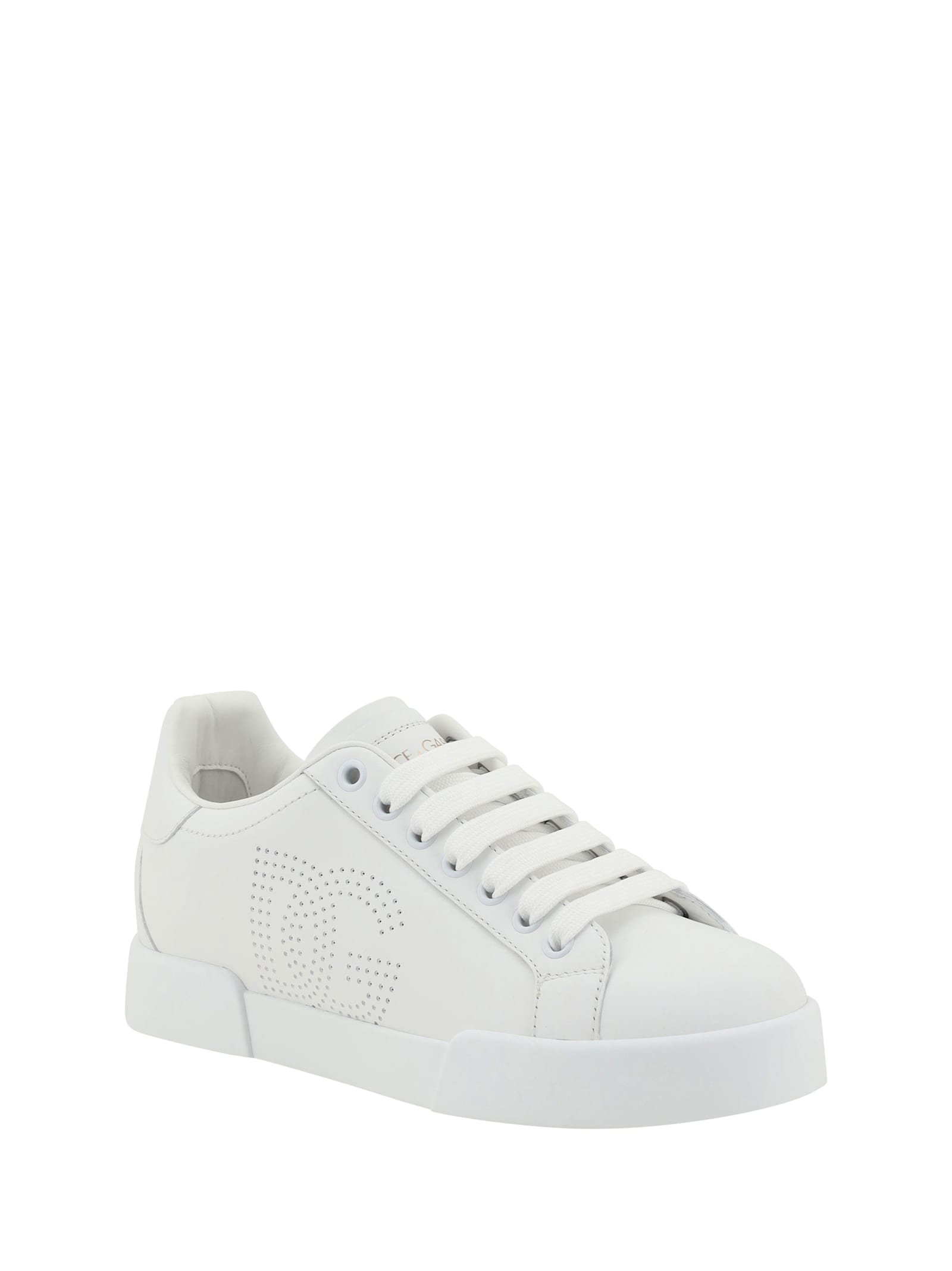 Dolce & Gabbana Portofino Low-top Leather Sneakers With Lateral Monogram In Neutral