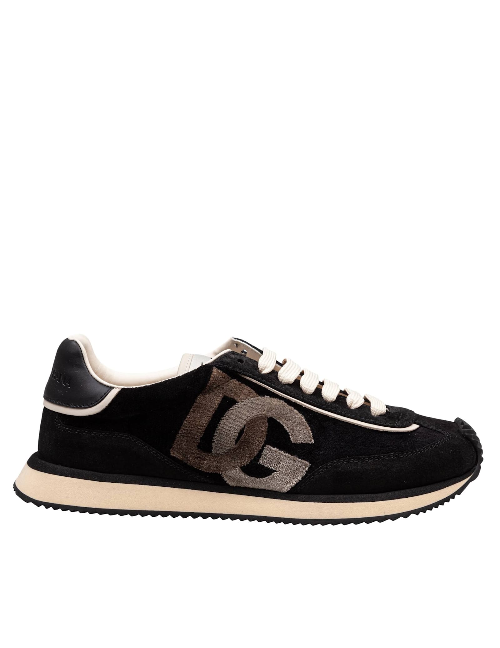 Dolce & Gabbana Velvet And Suede Cushion Sneakers Color Black And Ivory