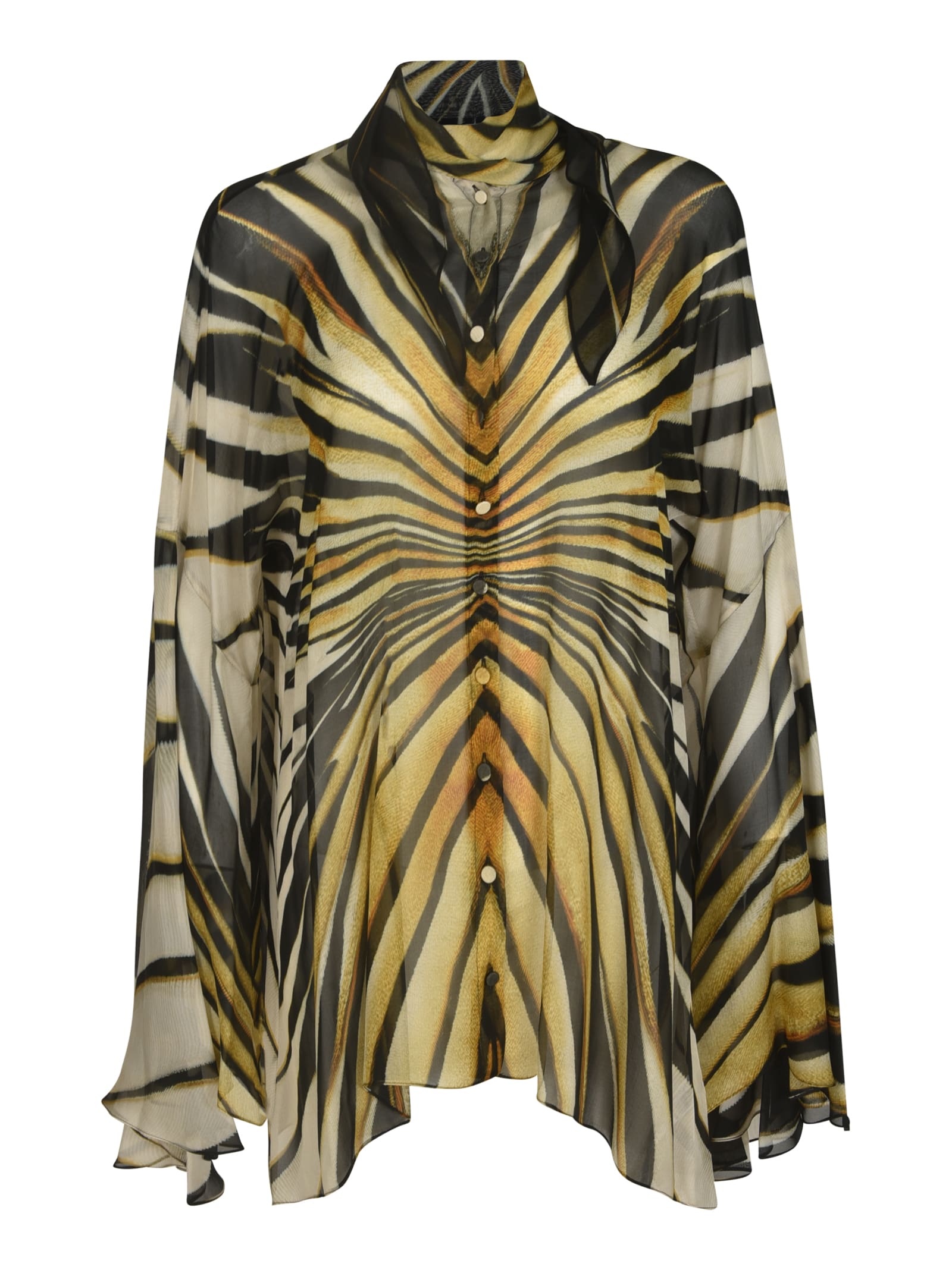 ROBERTO CAVALLI PATTERN PRINT ASYMMETRIC SHIRT 