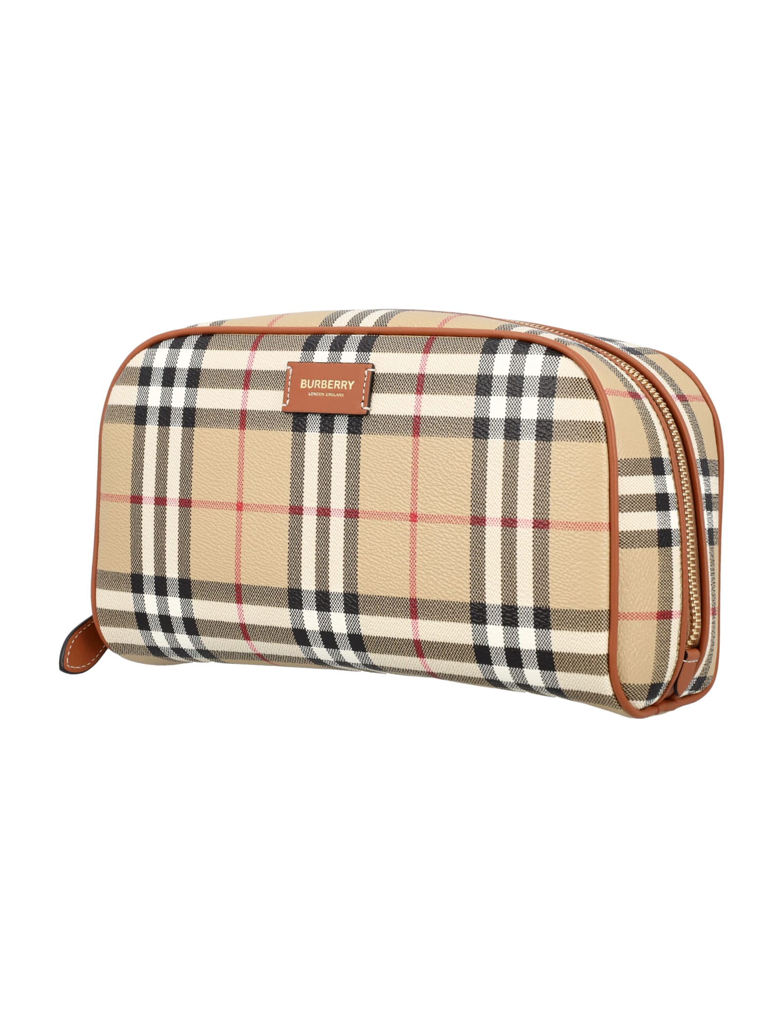 Shop Burberry Medium Check Travel Pouch In Archive Beige