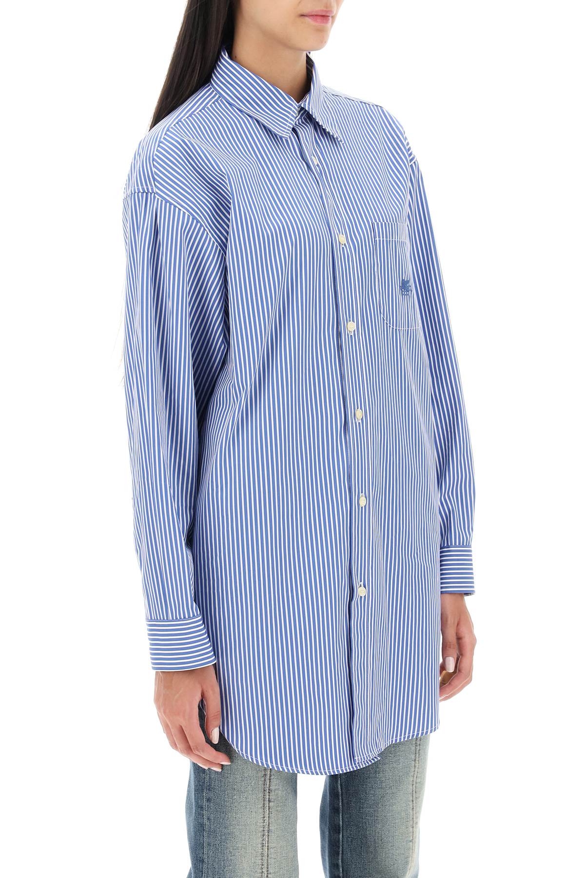 Shop Etro Striped Poplin Shirt In Blue (blue)