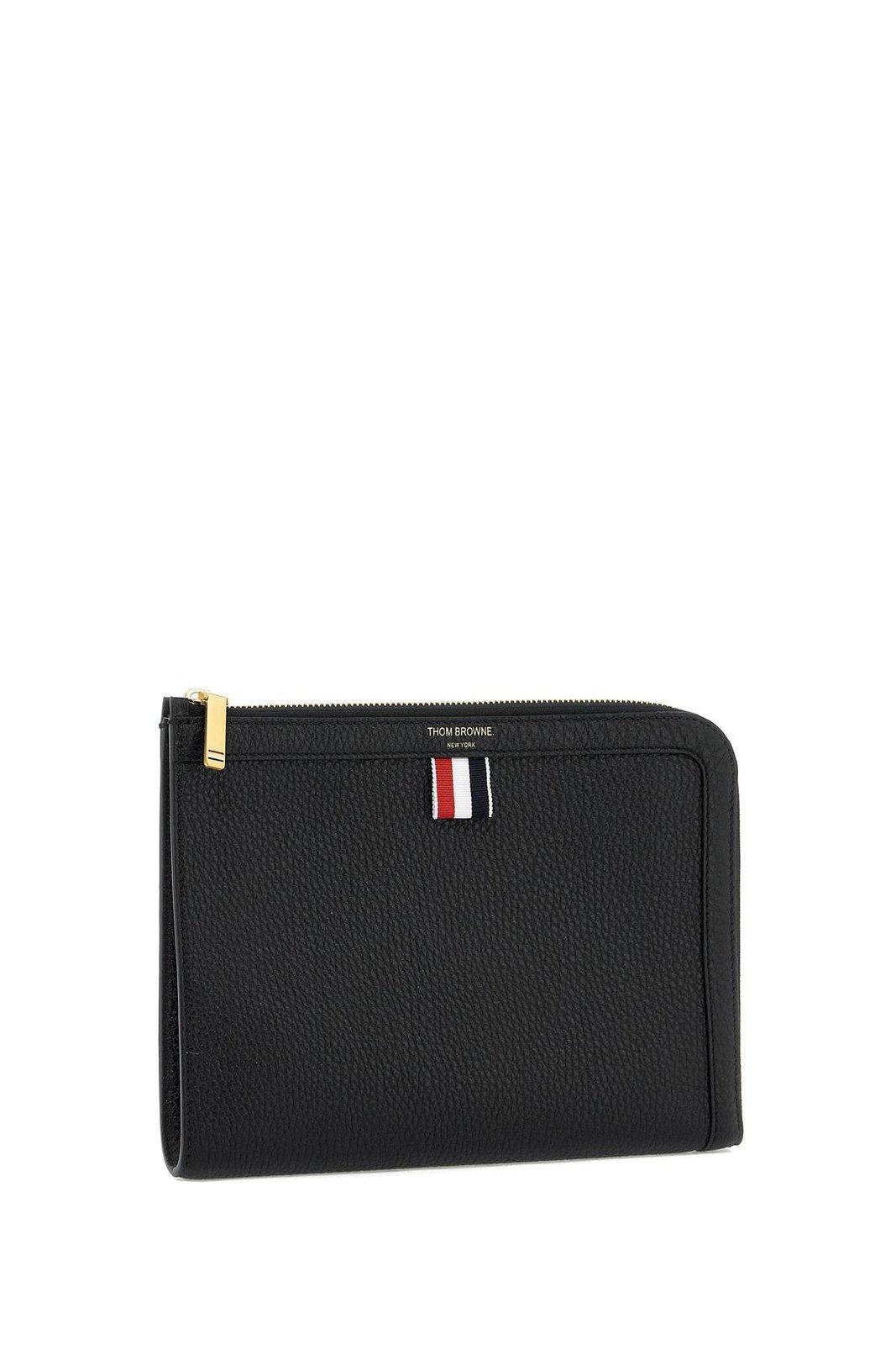 Shop Thom Browne Logo Stamp Zipped Pouch In Black