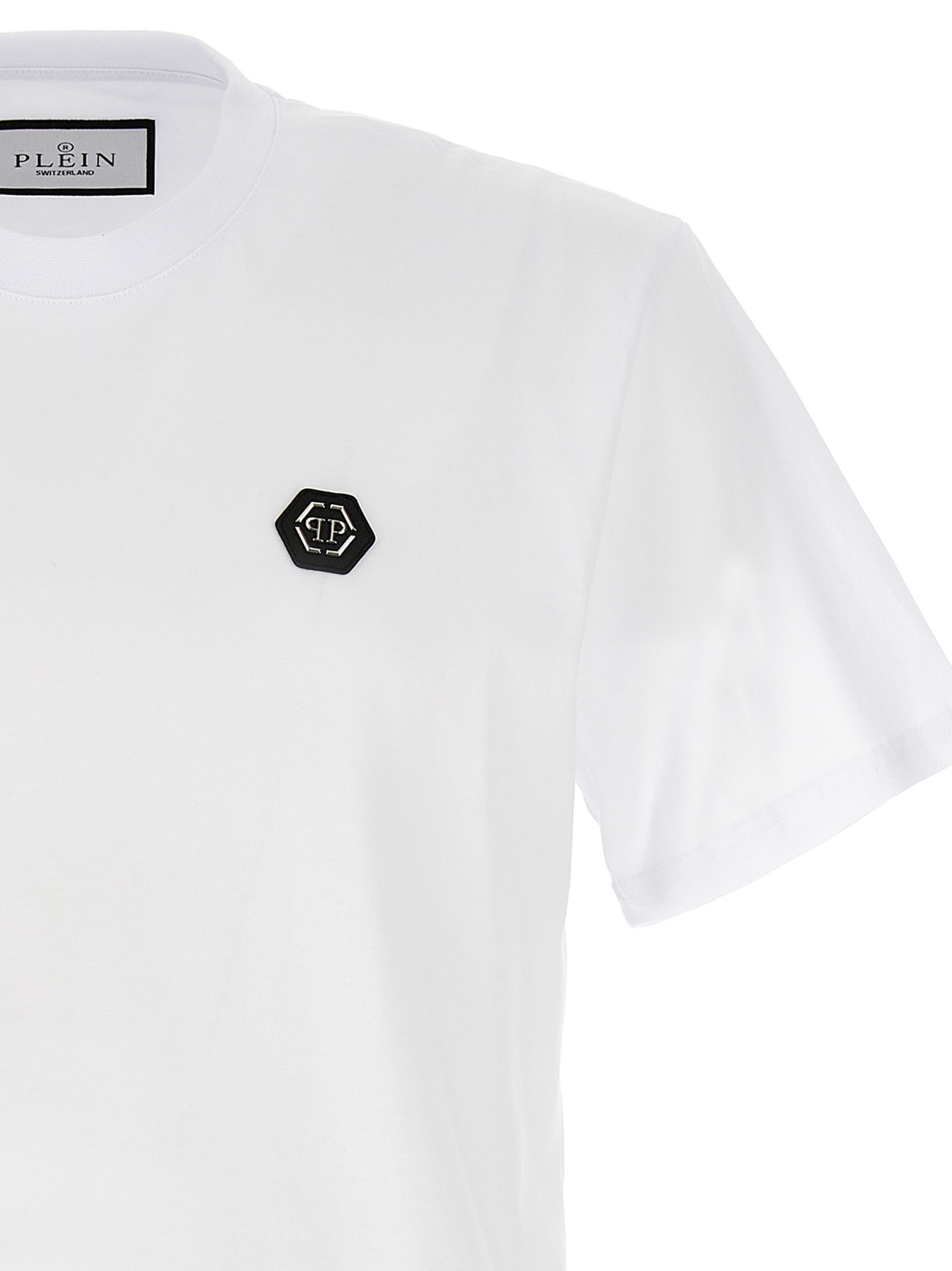 Shop Philipp Plein Logo Plaque T-shirt In Bianco