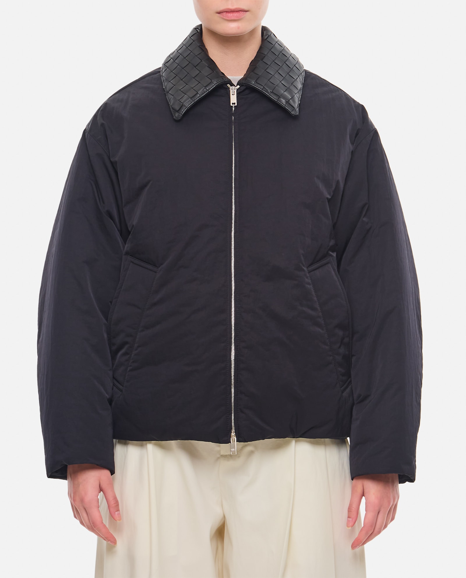 Shop Bottega Veneta Tech Nylon Down Jacket In Black