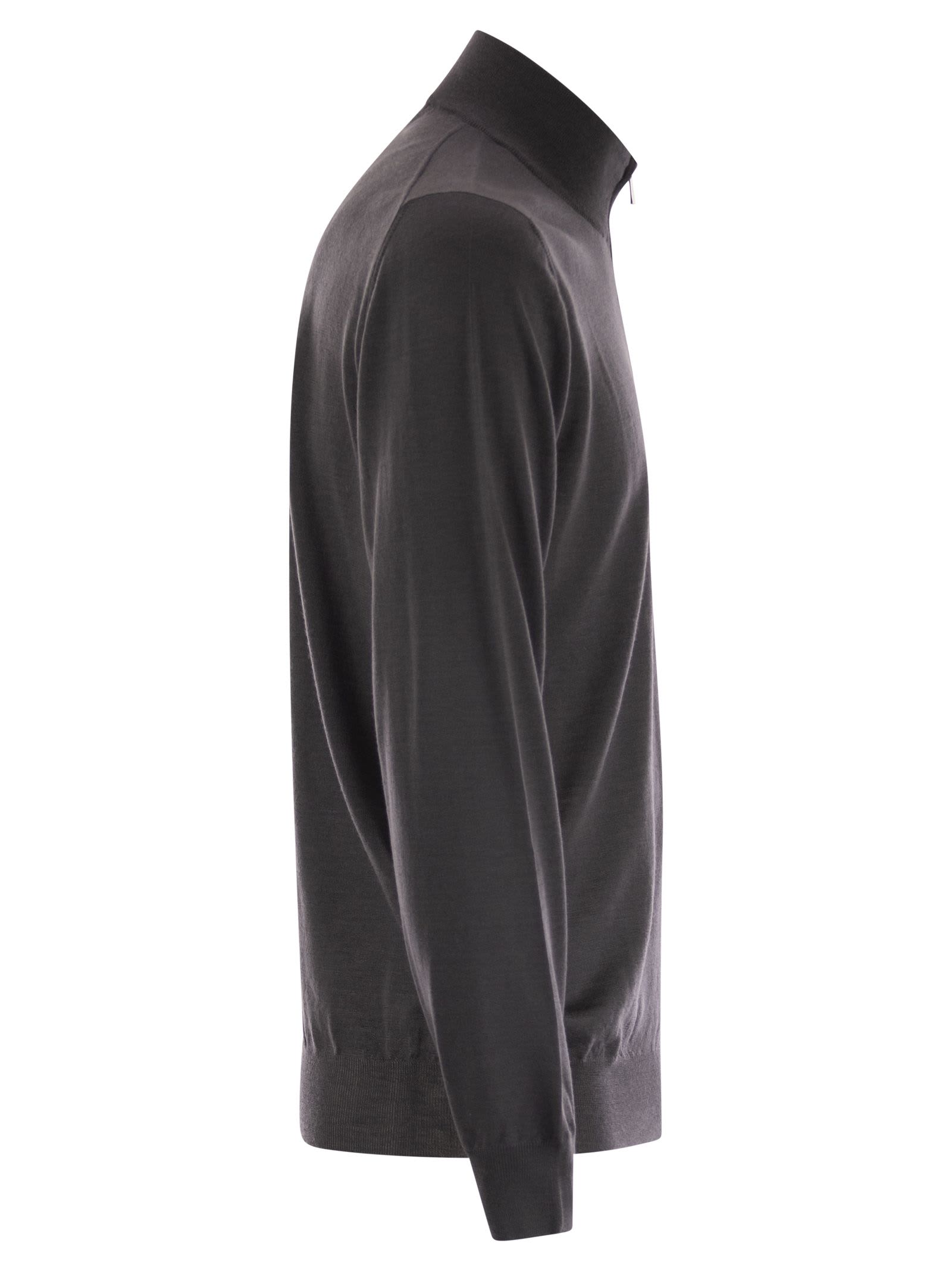 Fedeli Favonio Superfine Wool Half Zip Sweater In Gray
