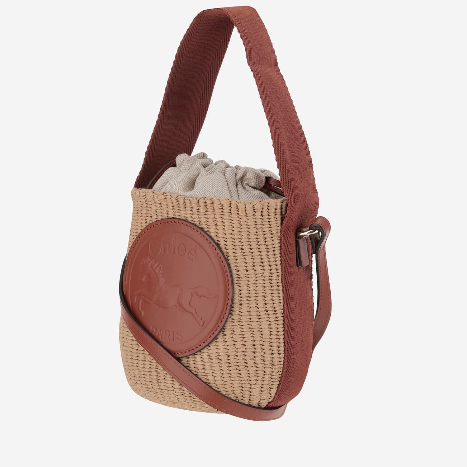 Chloé Small Horse Medal Bag Made Of Natural Fibers In Sepia Brown