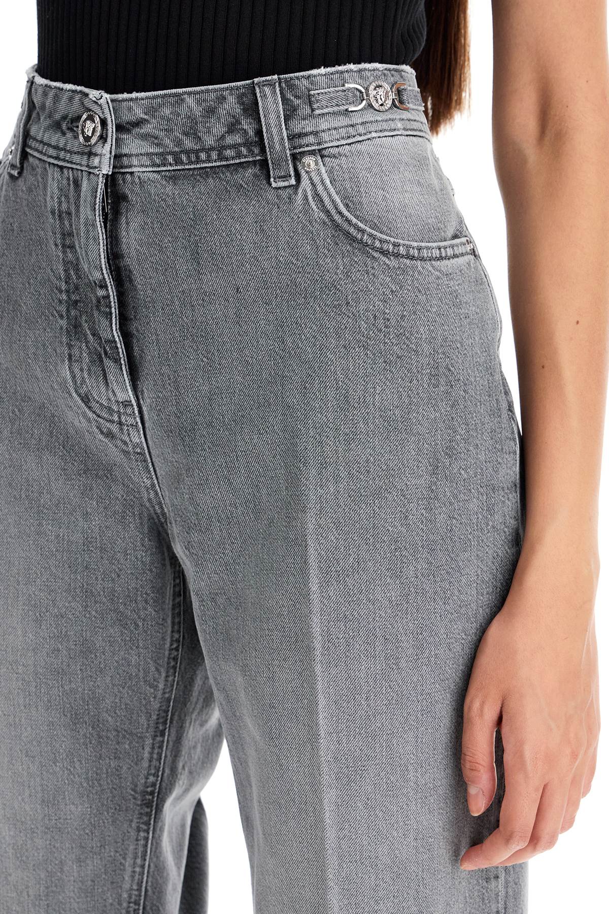 Shop Versace Straight Jeans With Medusa Details In Mid Grey (grey)