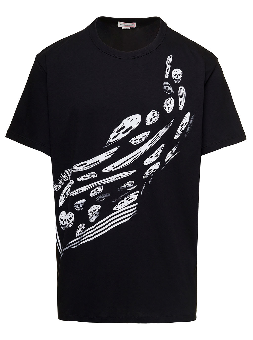 ALEXANDER MCQUEEN BLACK T-SHIRT WITH SIDE SKULL PRINT IN COTTON MAN