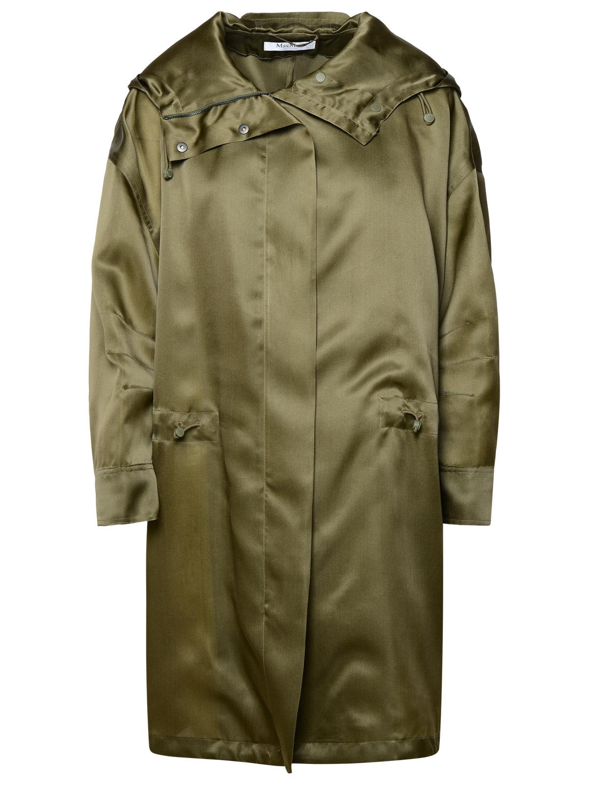 Shop Max Mara Tambuto Khaki Green Silk Parka