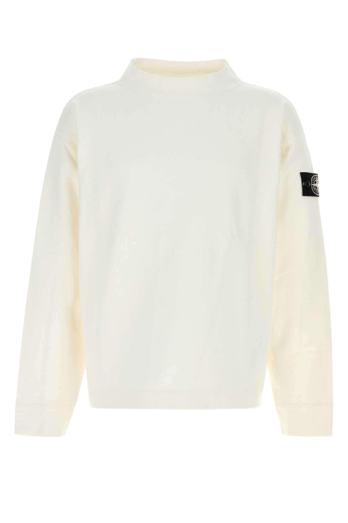 Stone Island Raw Beauty Cotton Sweatshirt In White