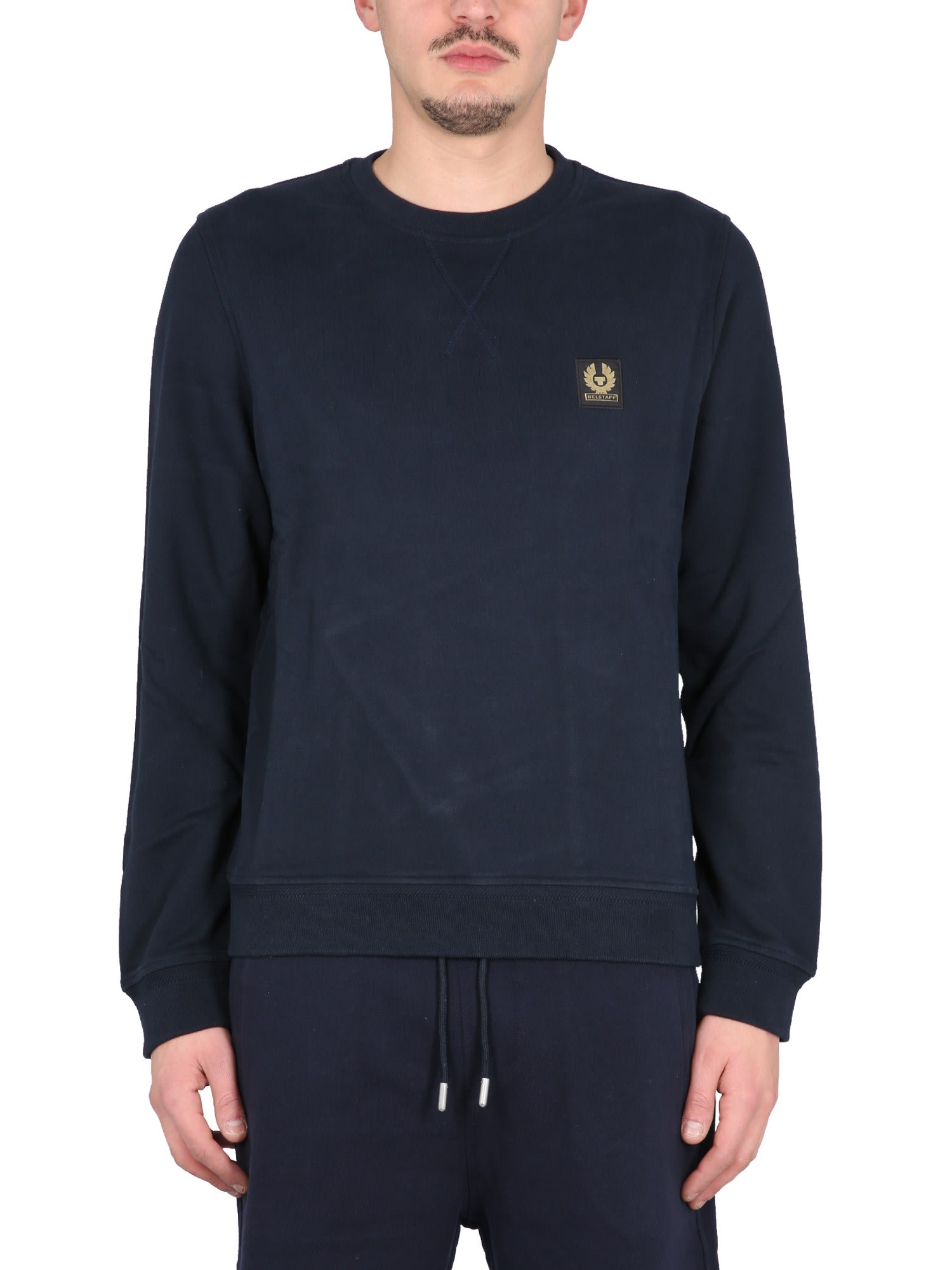 Belstaff Logo Print Jersey Sweatshirt In Navy