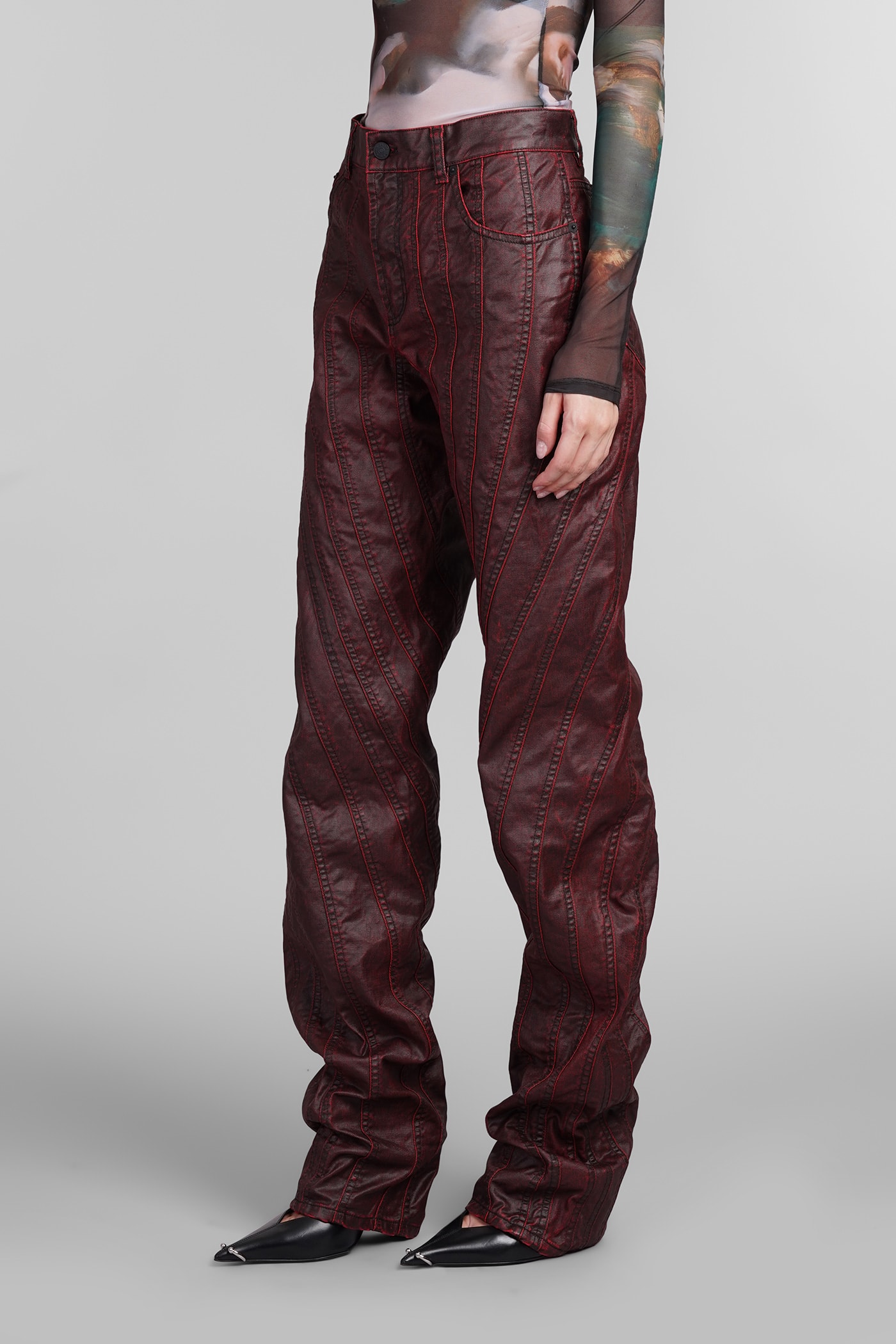 MUGLER JEANS IN BORDEAUX COTTON 