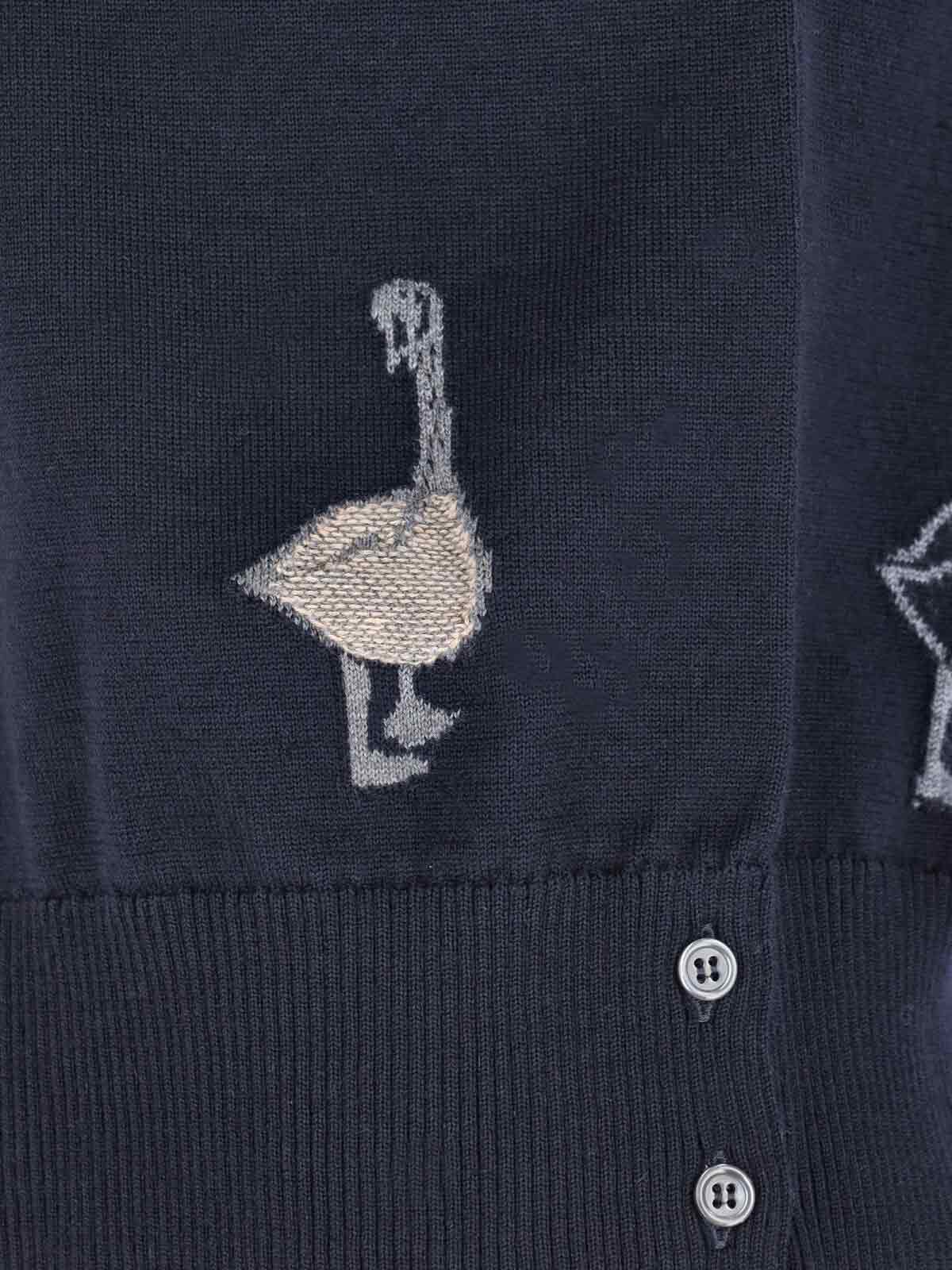 Thom Browne Goose Pattern Long Sleeve Crew Neck Sweater In Blue