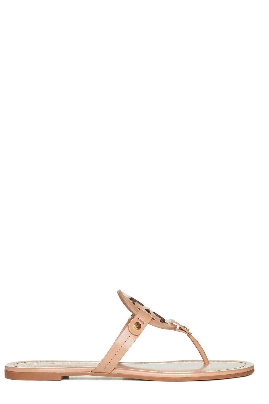 Shop Tory Burch Engraved Logo Sandals In Nude