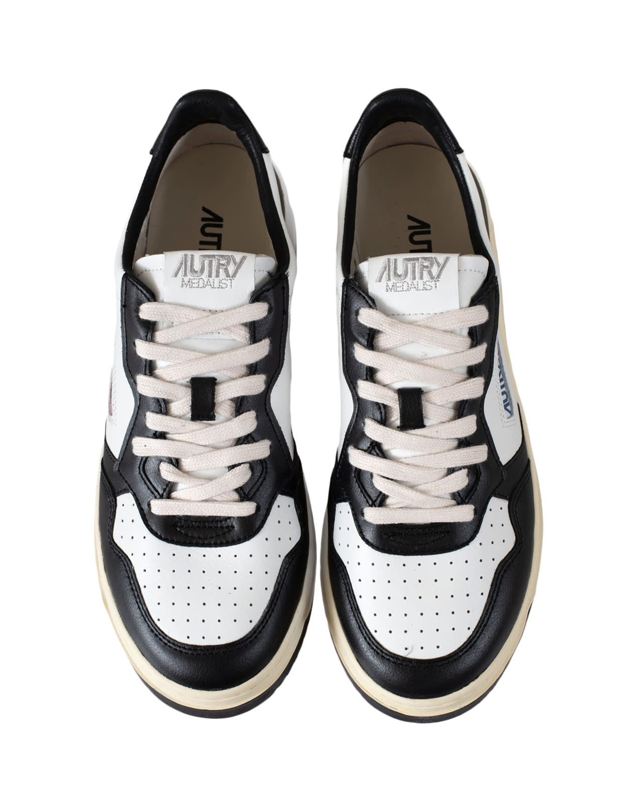 Shop Autry Black And White Leather Medalist Low Sneakers