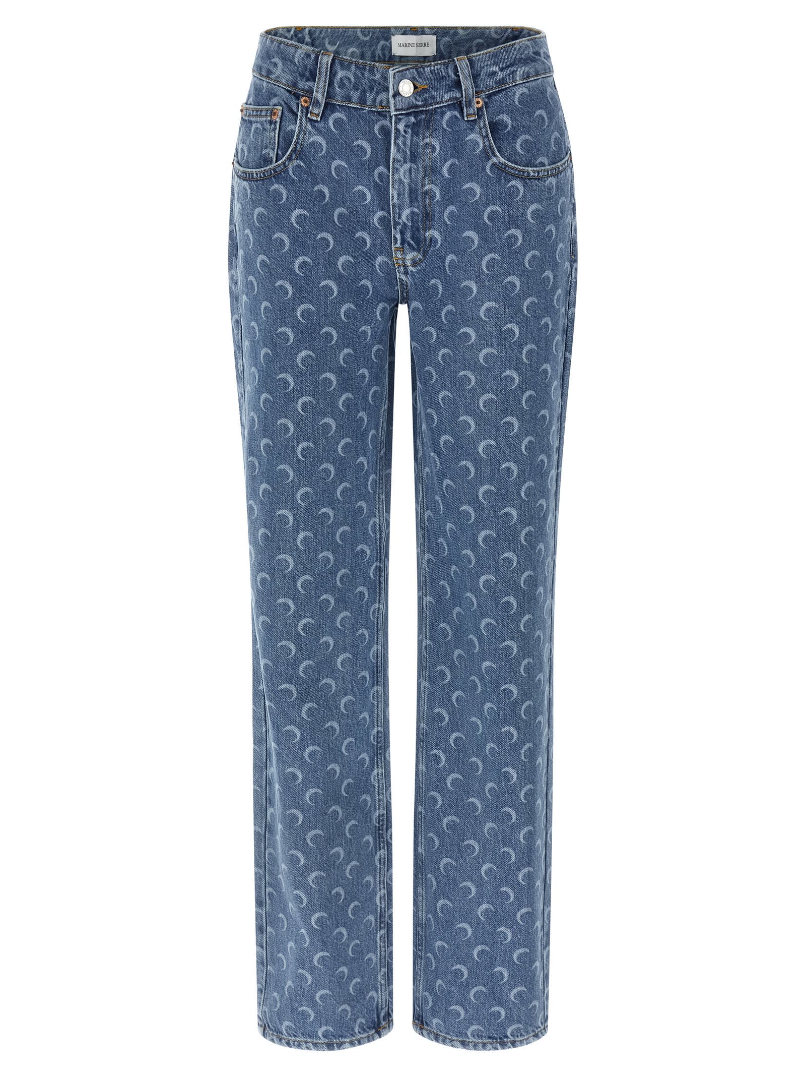 Marine Serre Lunar Print Five-pocket Denim Trousers In Blue