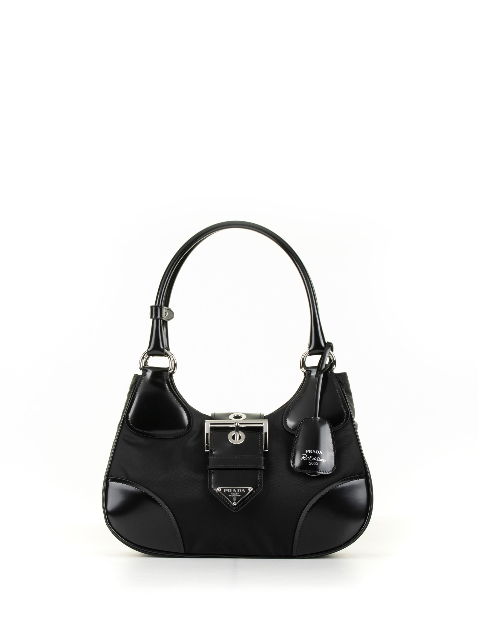Shop Prada Leather Shoulder Bag With Buckle In Nero
