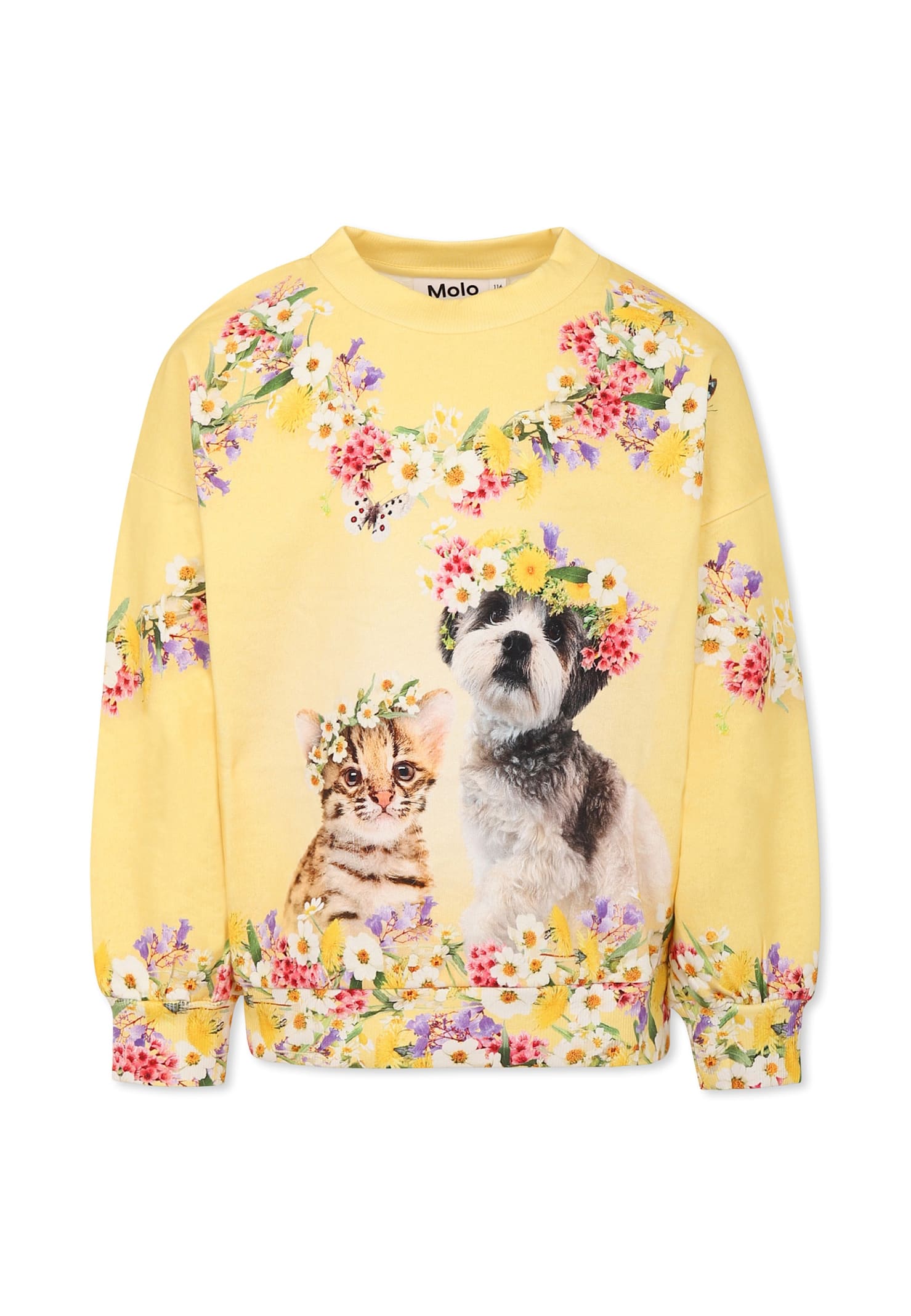 Molo Yellow Sweatshirt For Girl With Flower In Yellow