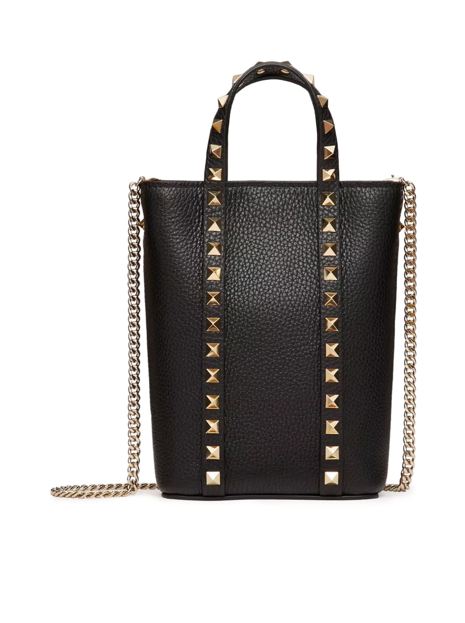 Shop Valentino Mini Tote Rockstud Vitello Stampa Alce/platinum Studs In No Black