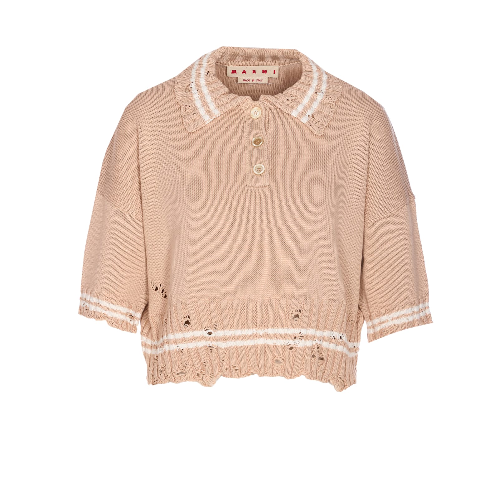 Marni Knitwear Polo With Distressed Button Detailing In Brown