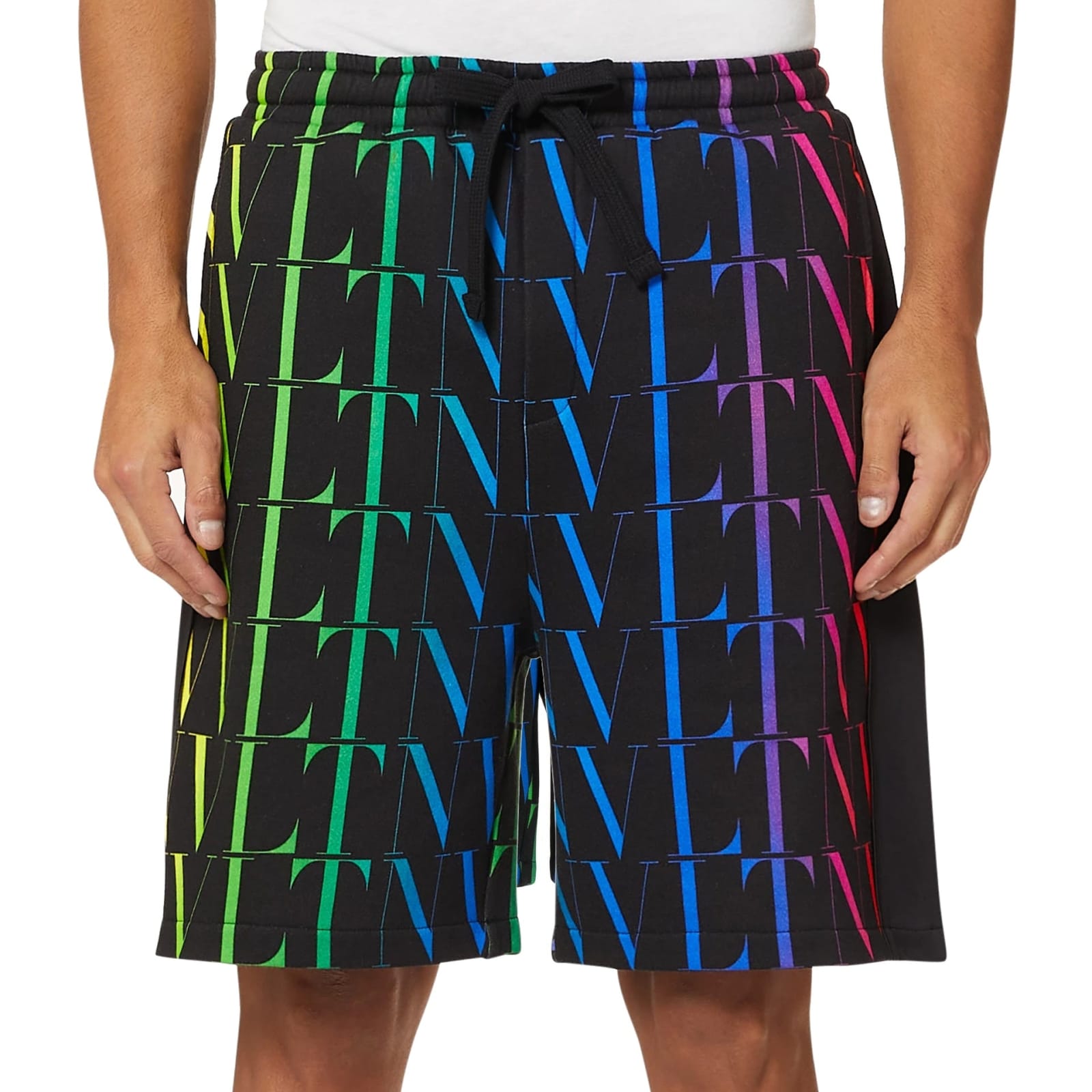 Shop Valentino Garavani Vlnt Jersey Bermuda Shorts In Black