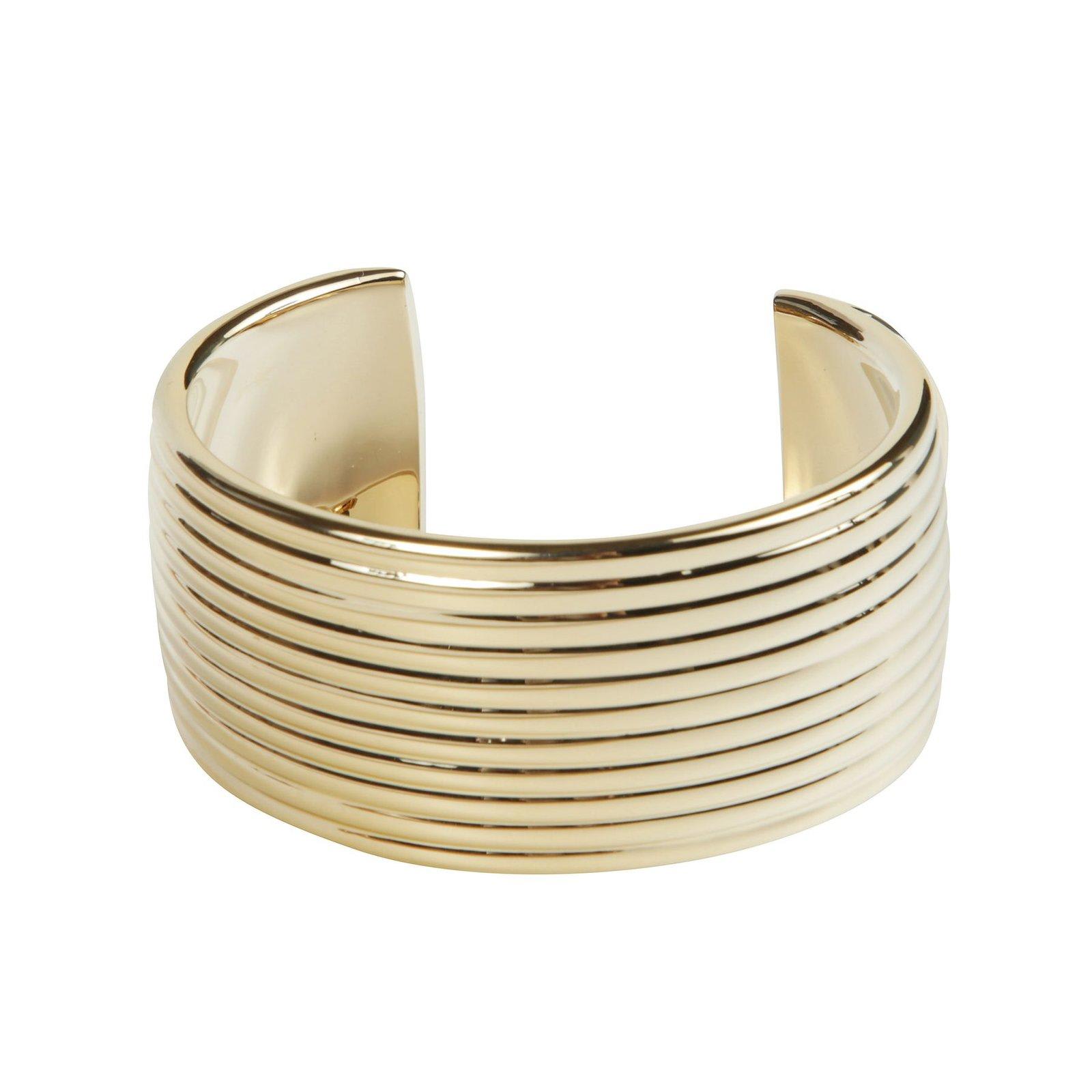 Shop Ferragamo Gancini Wide Striped Bangle In Yellow