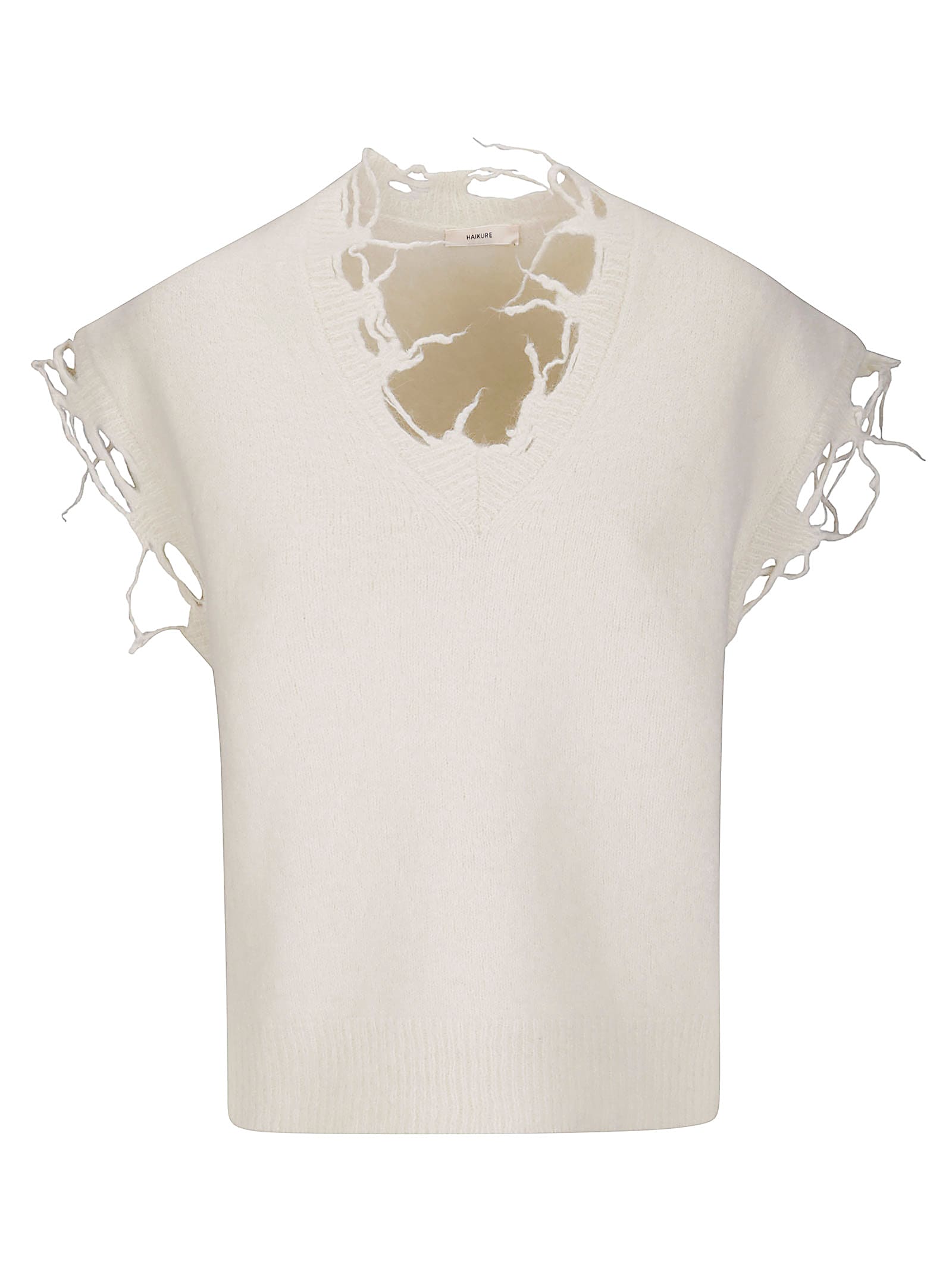 Haikure Distressed Sleeveless Sweater In Neutral