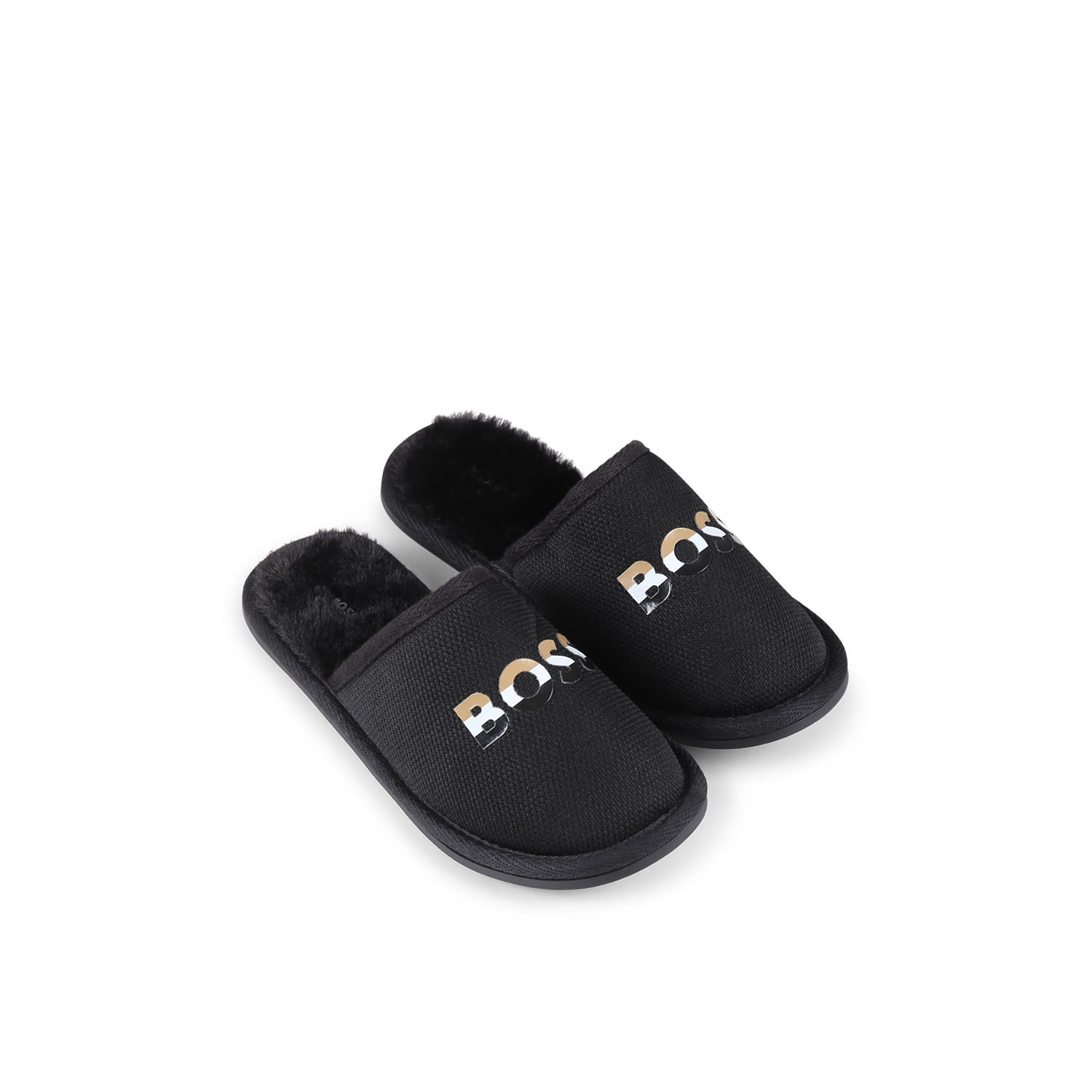 Hugo Boss Black Slippers For Boy With Logo In Multi