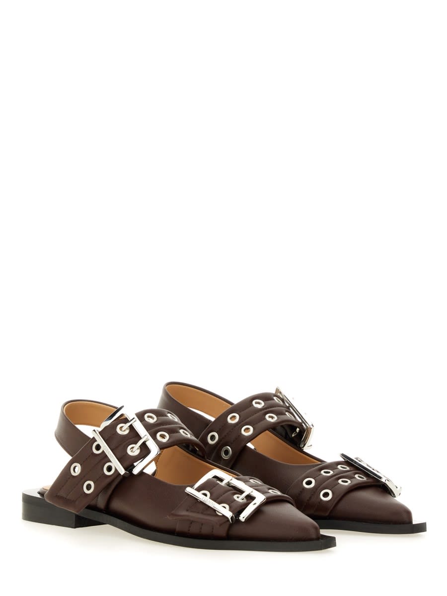 Shop Ganni Ballerina With Buckle In Brown