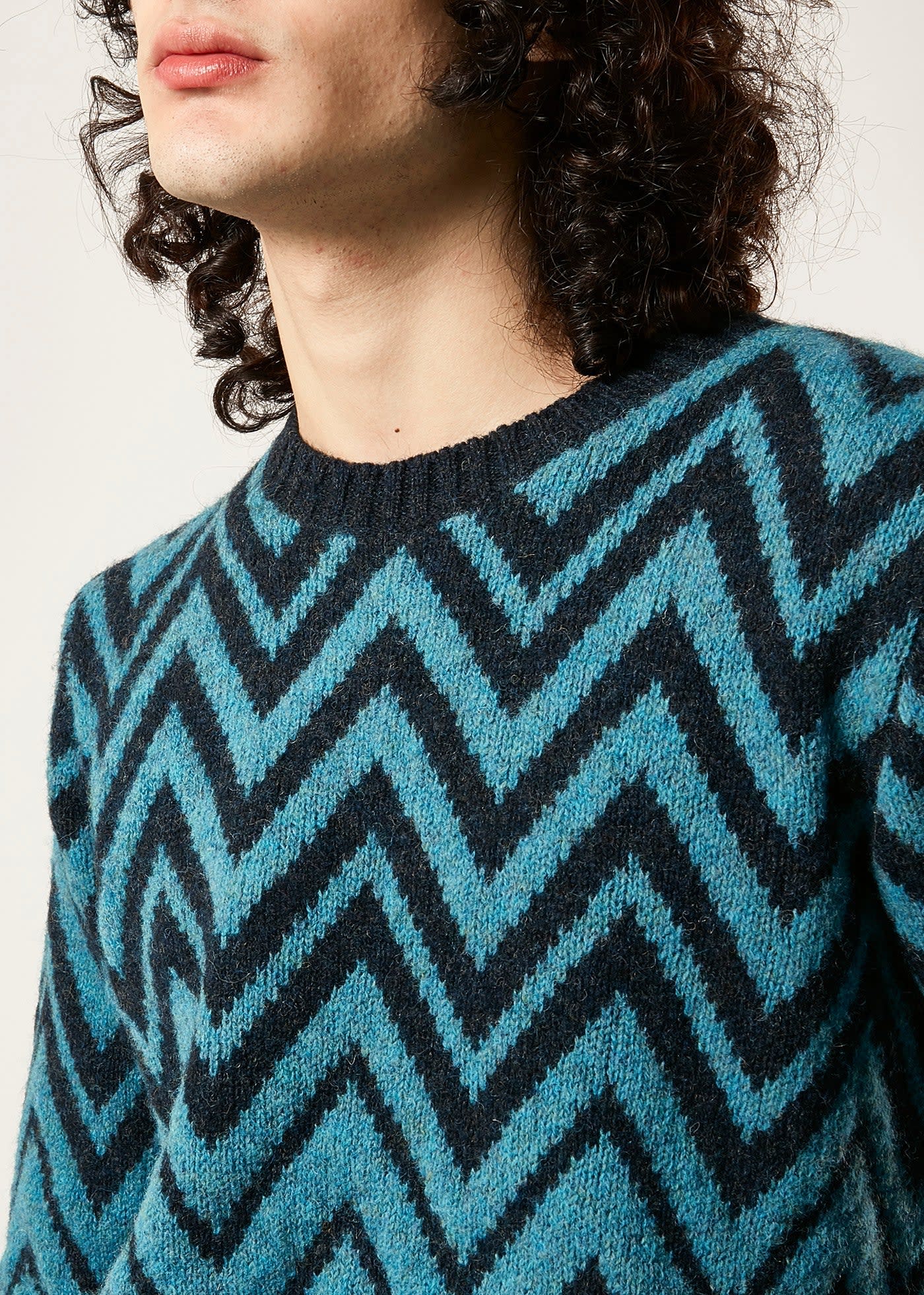 Doppiaa Aambrosia Shetland Wool Zig-zag Sweater In Multi