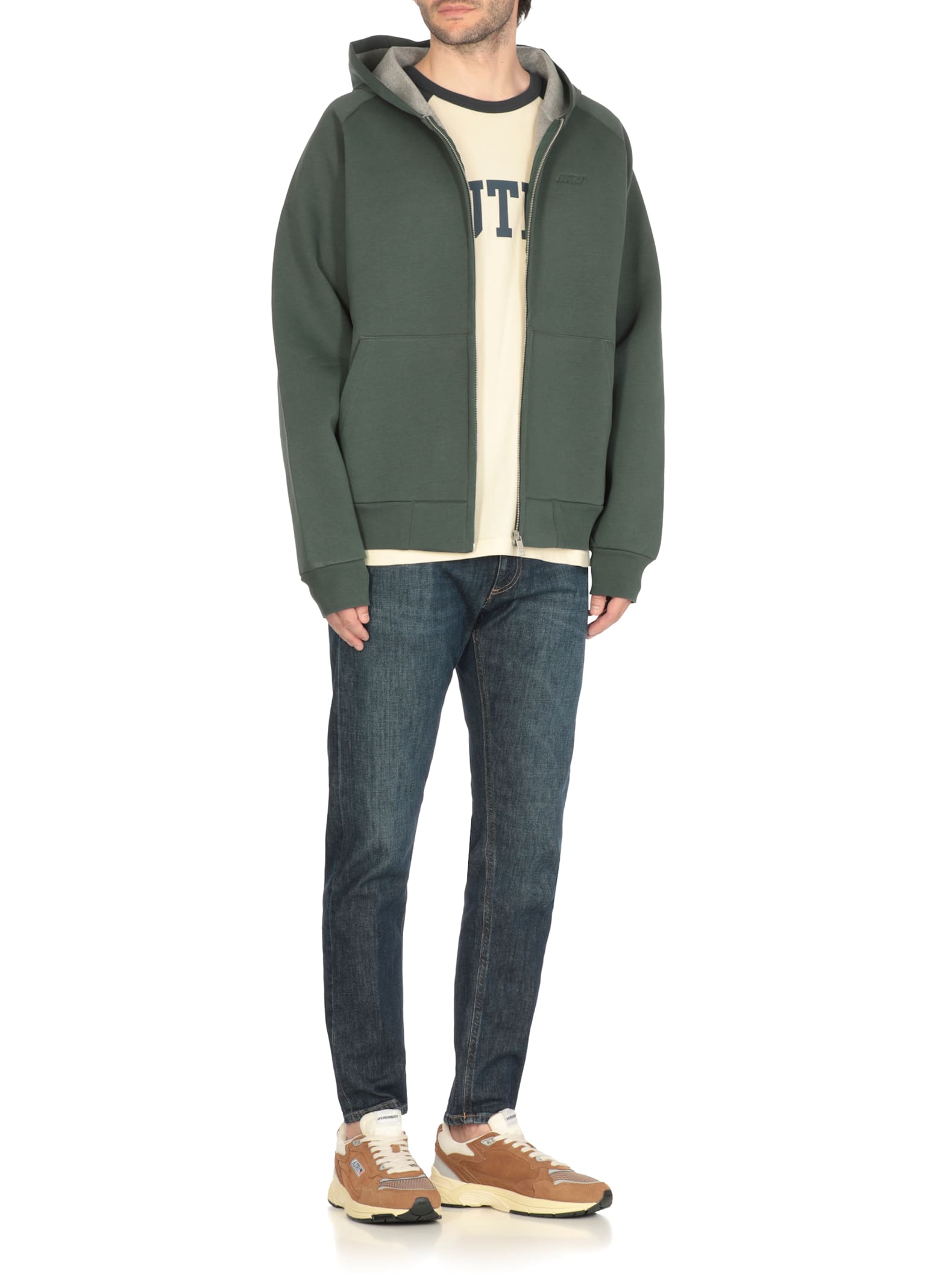 Autry Oversized Hooded Neoprene Jacket In Green