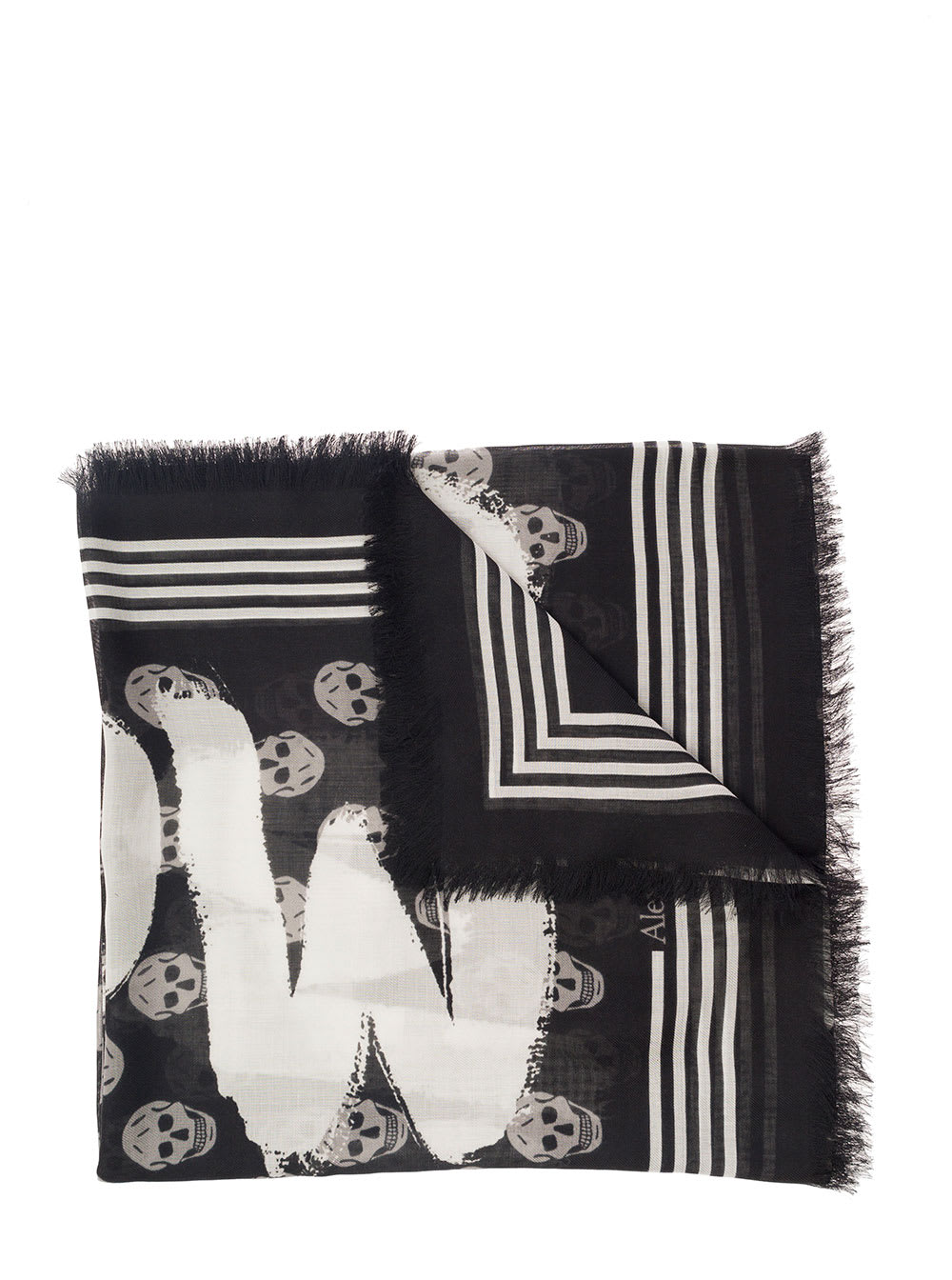 Shop Alexander Mcqueen Black Scarf With All-over Skull Print And Graffiti Logo In Modal Man