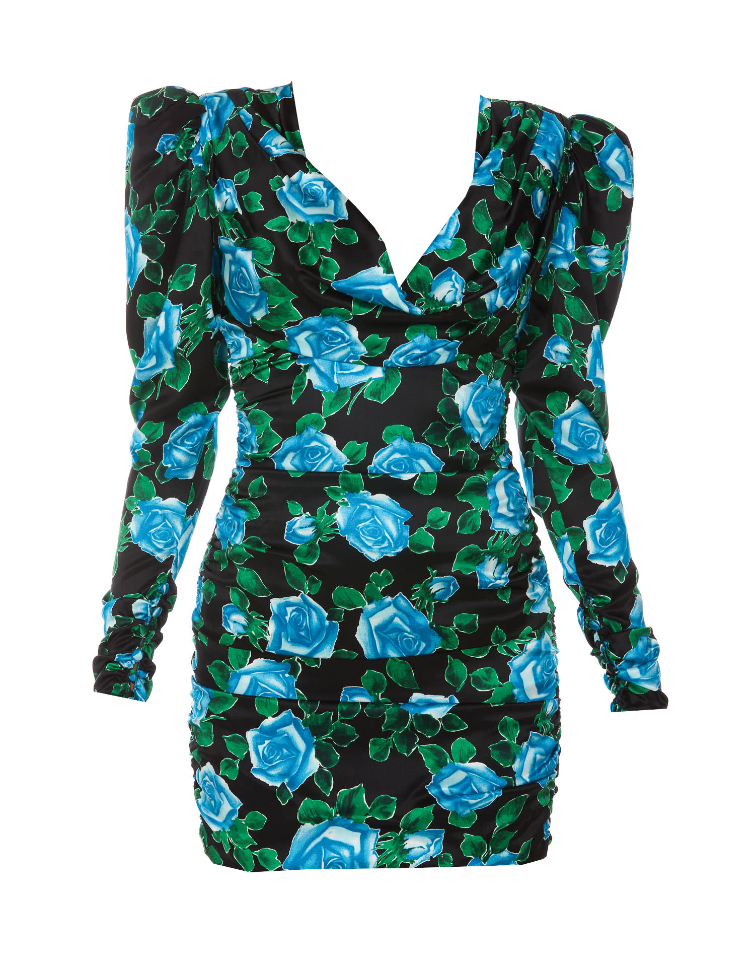 Alessandra Rich Mini Satin Dress In Black/blue