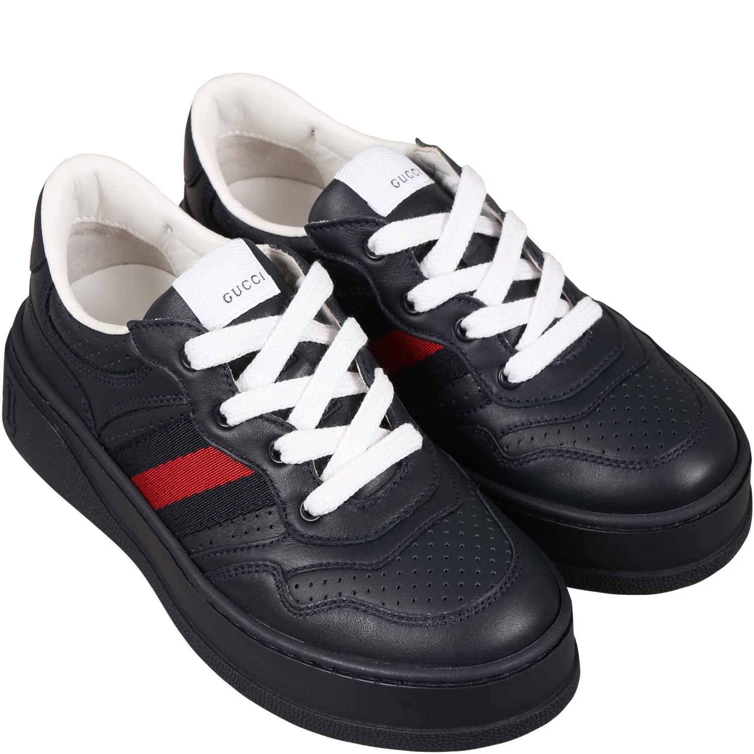 Shop Gucci Blue Sneakers For Boy With Web Tape And Iconic Logo