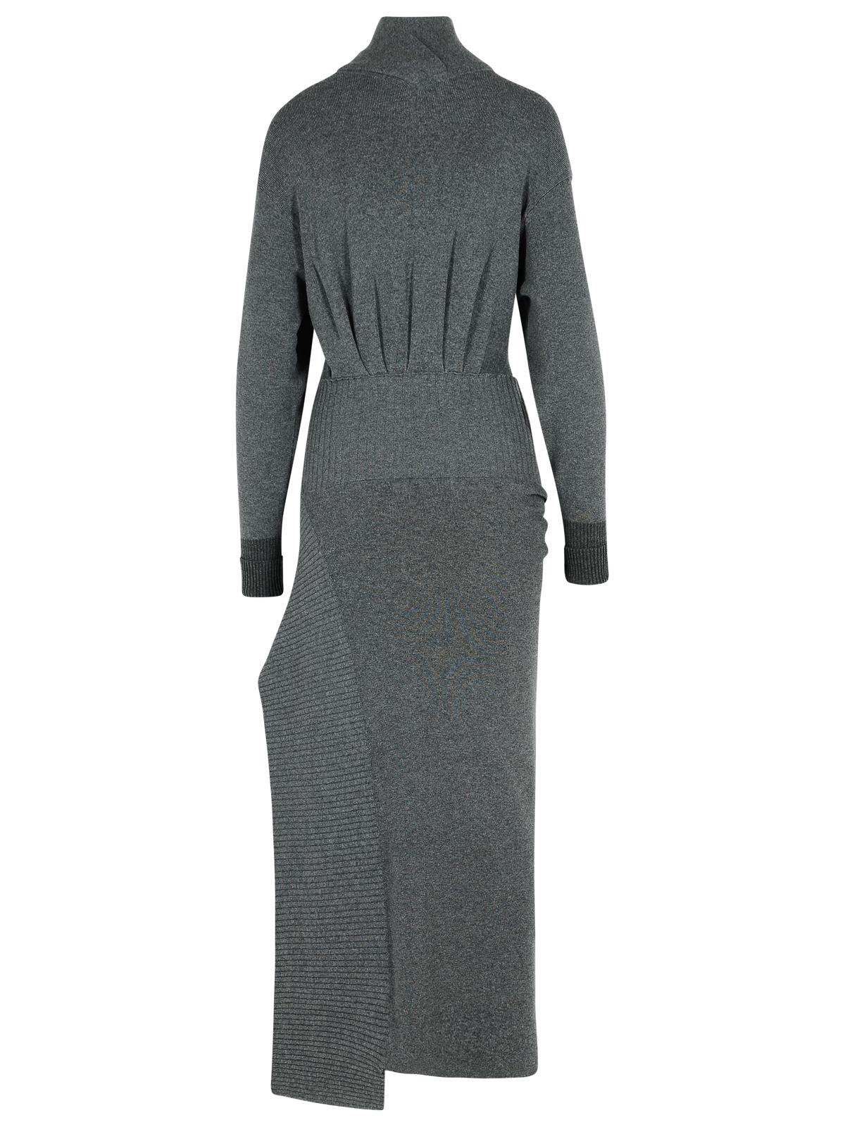 Lanvin Knee Length Dress With Turtleneck And Side Slit In Gray