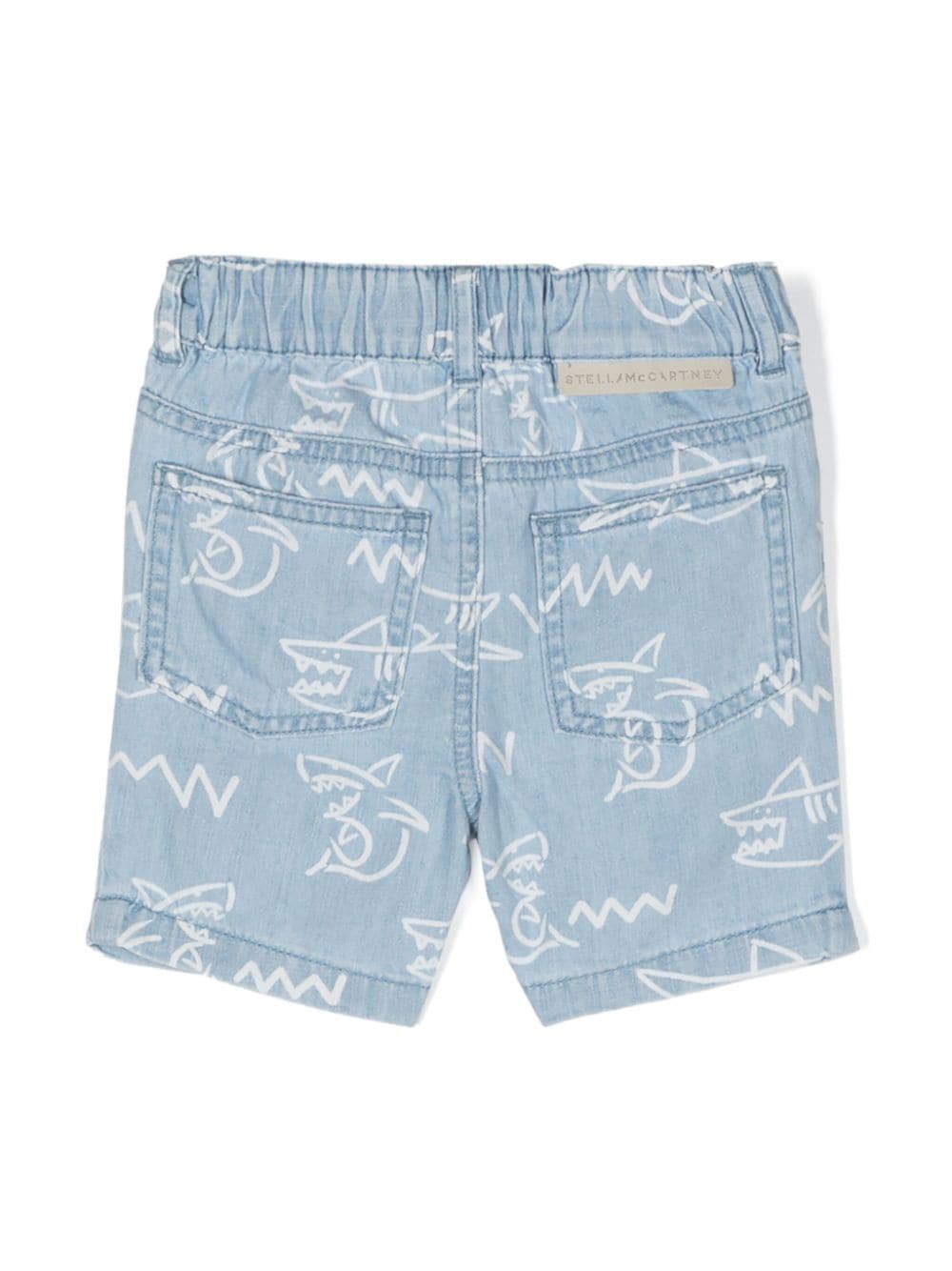 Shop Stella Mccartney Blue Denim Bermuda Shorts With Shark Print