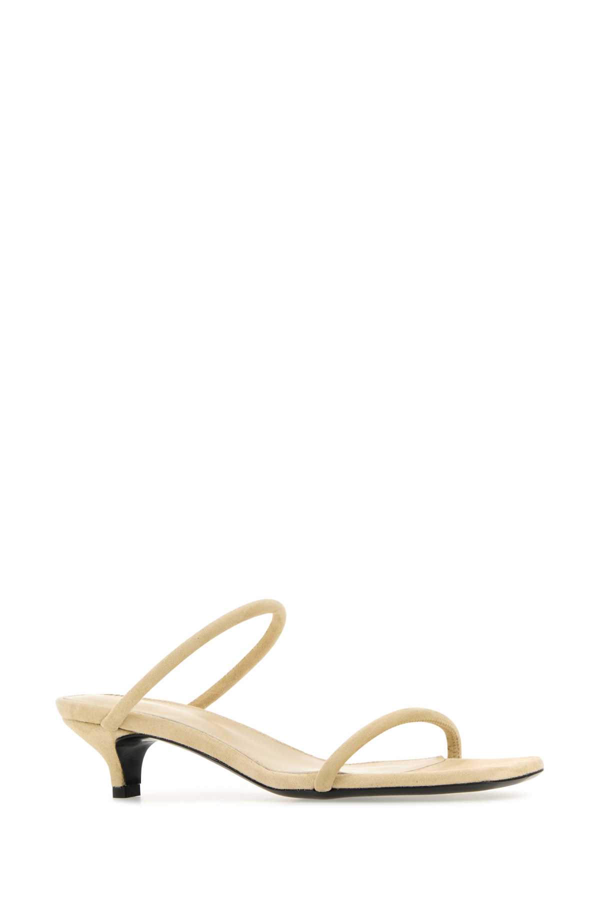 Totême Minimalist Suede Dual-band Slide Sandals In Ecru